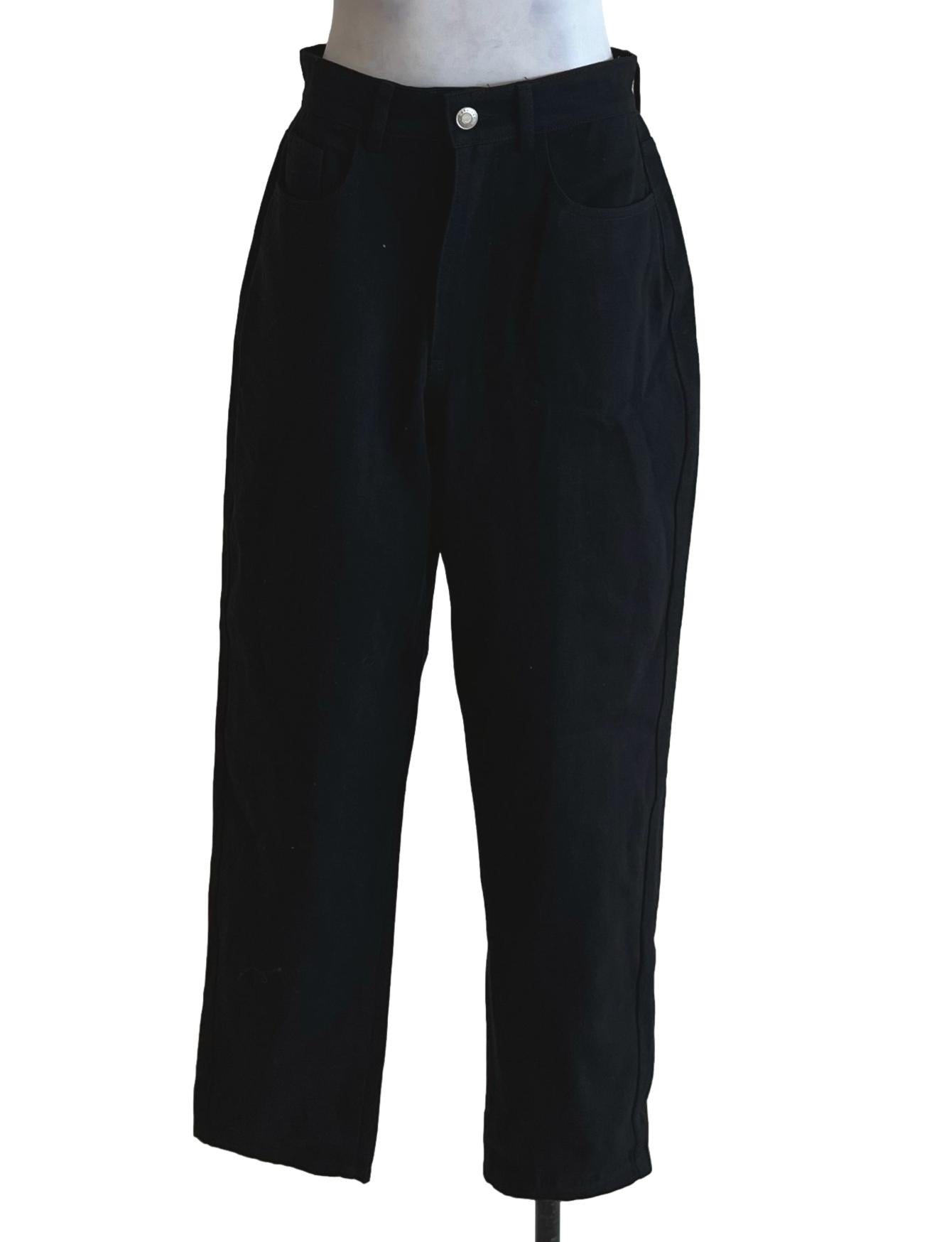 Black Denim High-Waisted Wide-Leg Jeans