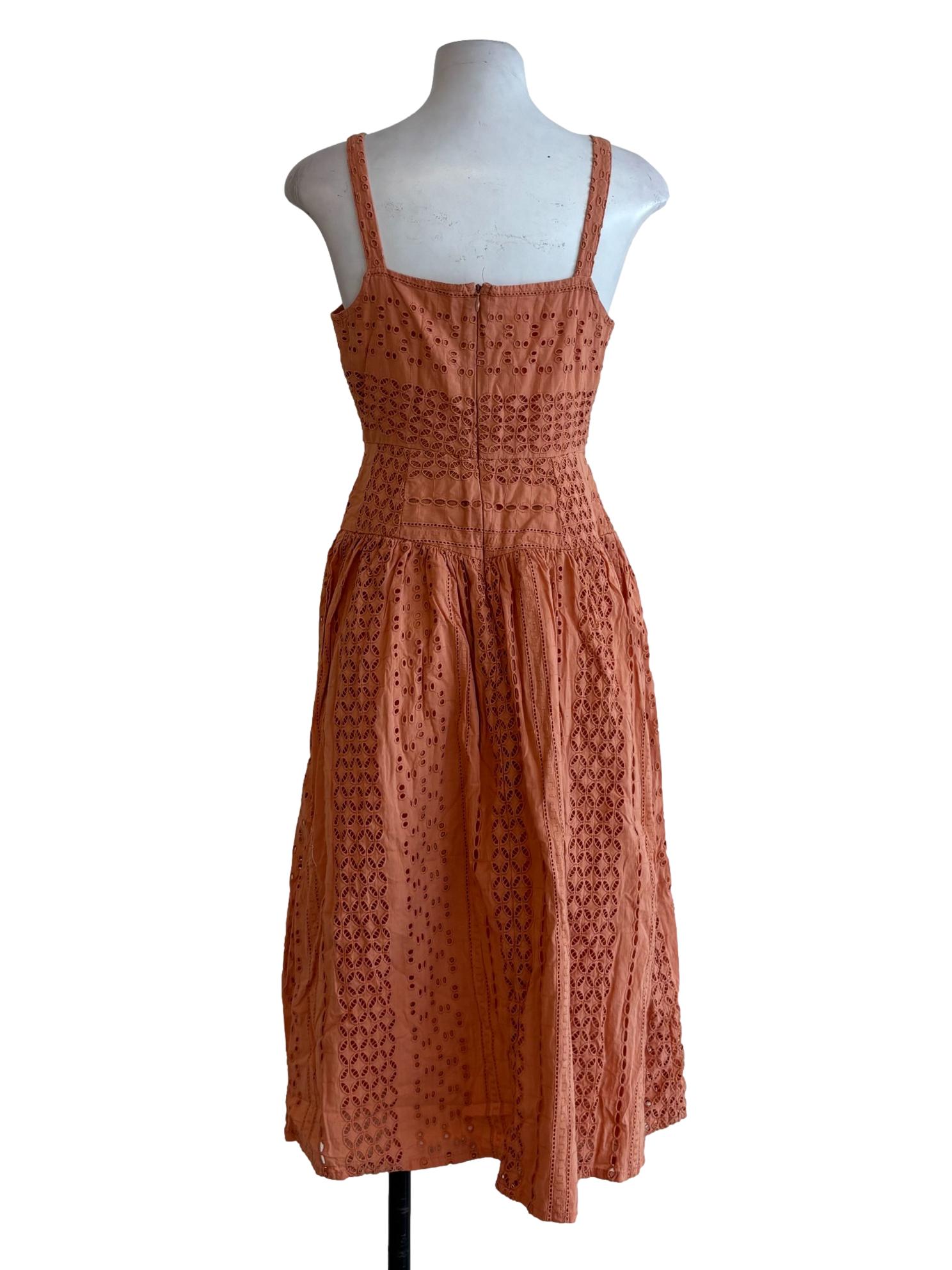 Dusty Orange Sleeveless Cotton Eyelet Dress