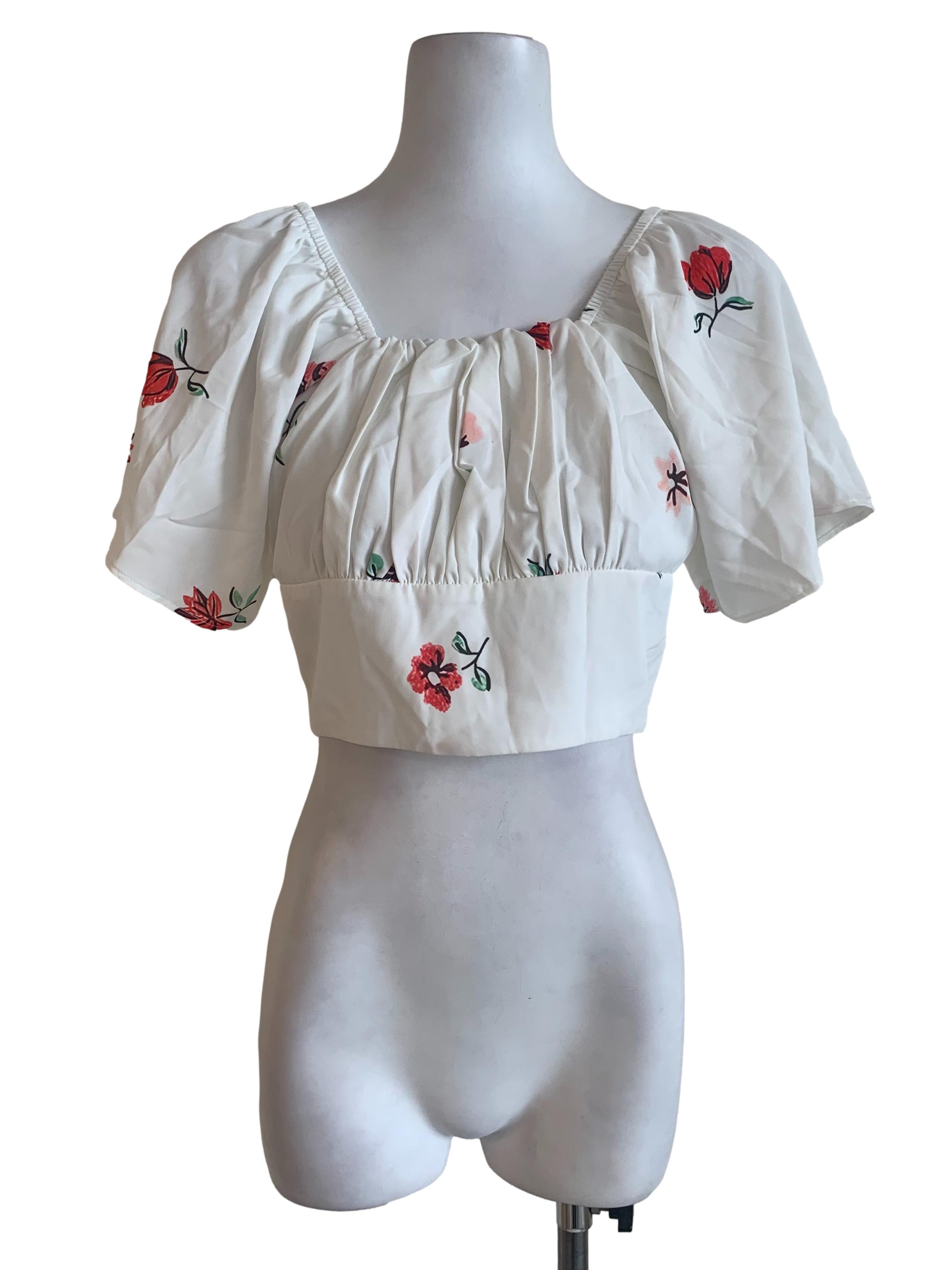 White Floral Patterned Top