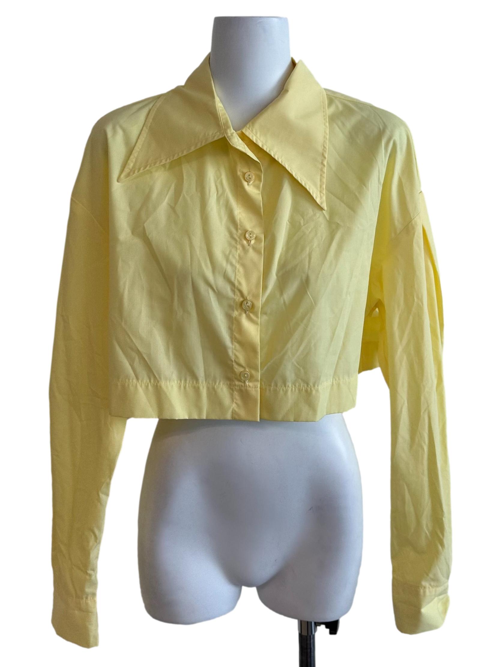 Lemon Yellow Button Cropped Shirt