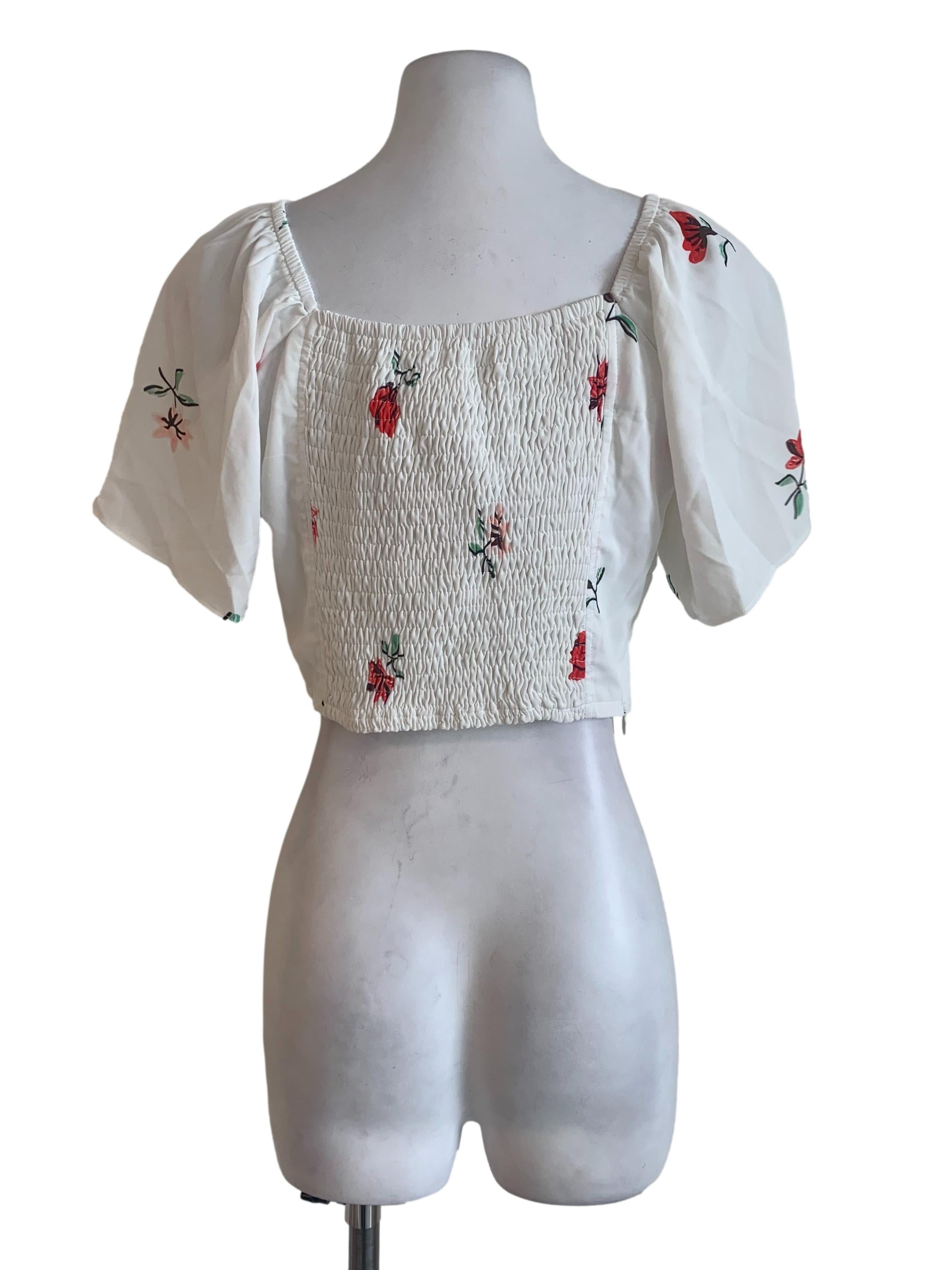 White Floral Patterned Top