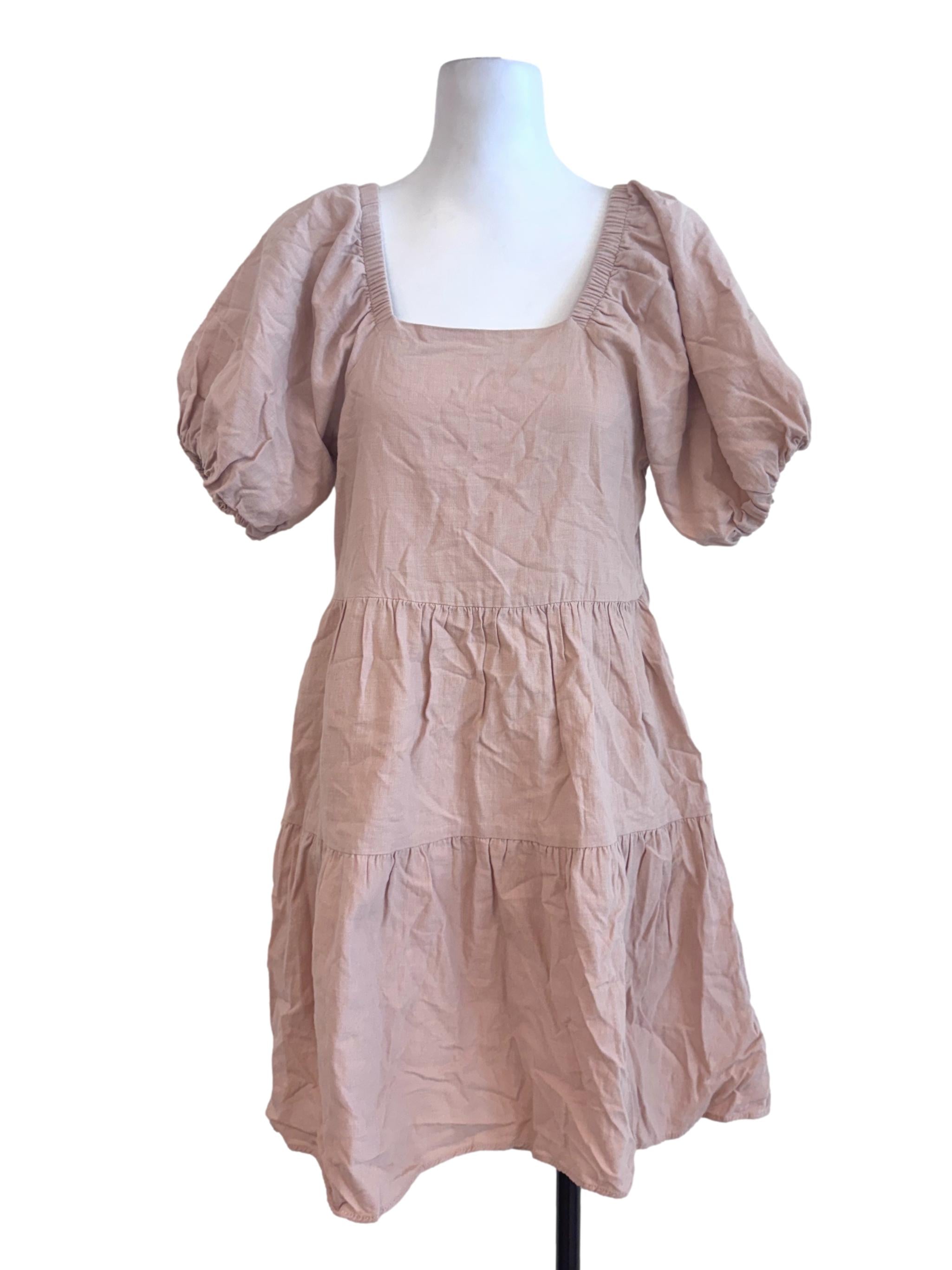 Nude Yellow Square Neck Layered Mini Dress