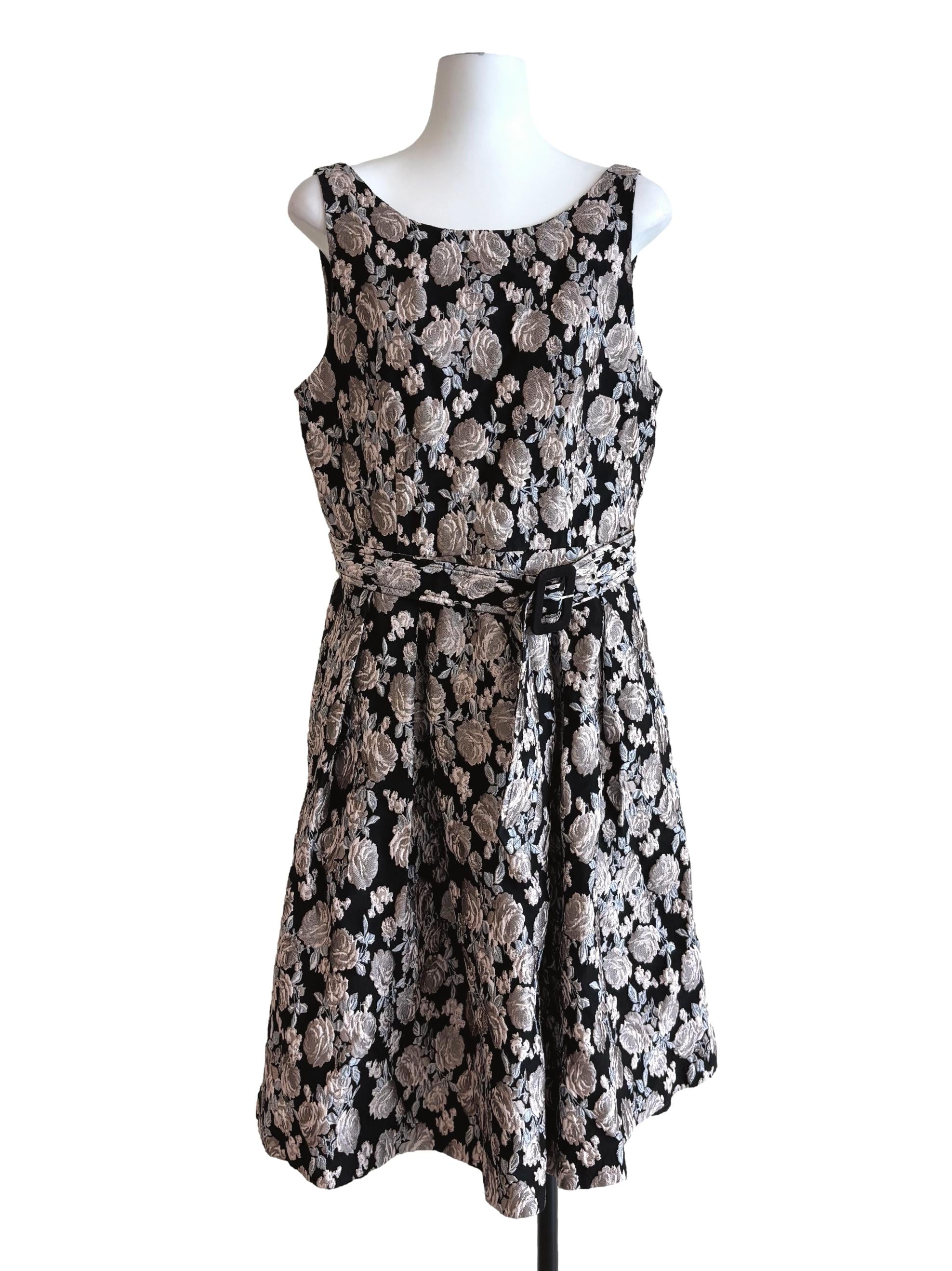 Silver Grey A-Line Jacquard Dress