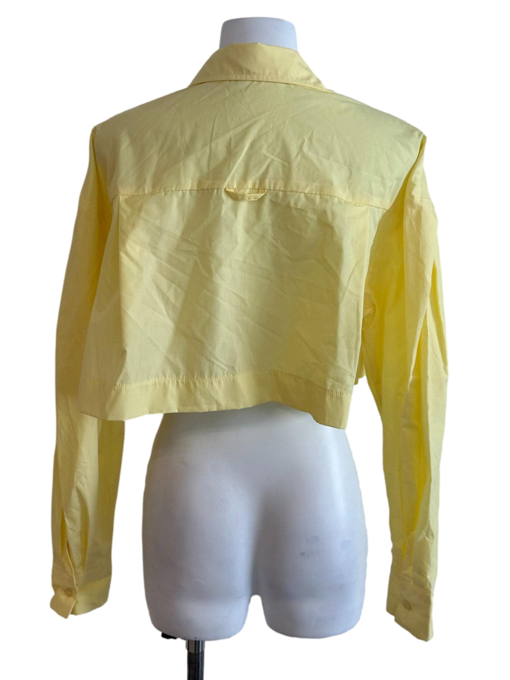 Lemon Yellow Button Cropped Shirt