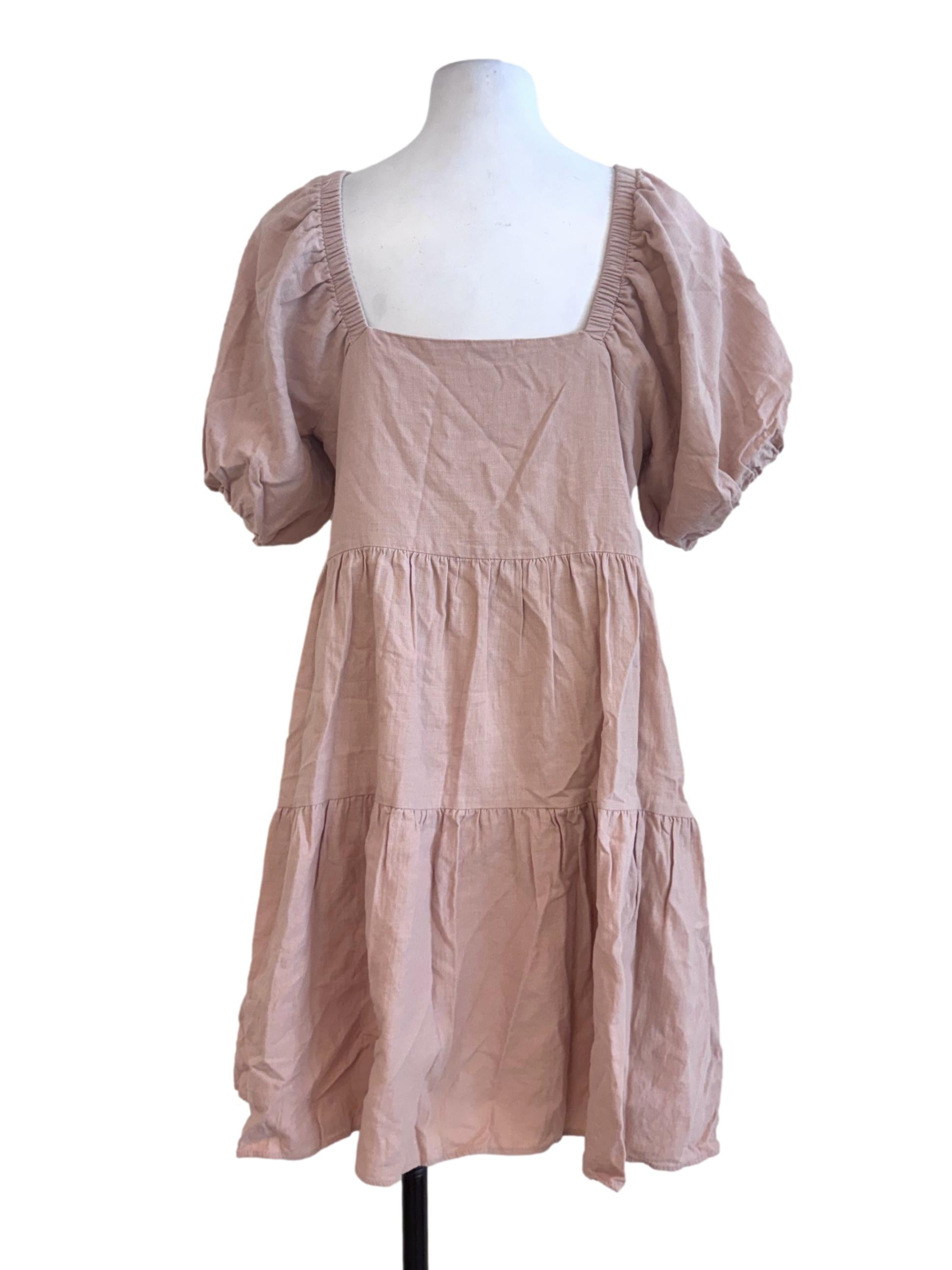 Nude Yellow Square Neck Layered Mini Dress