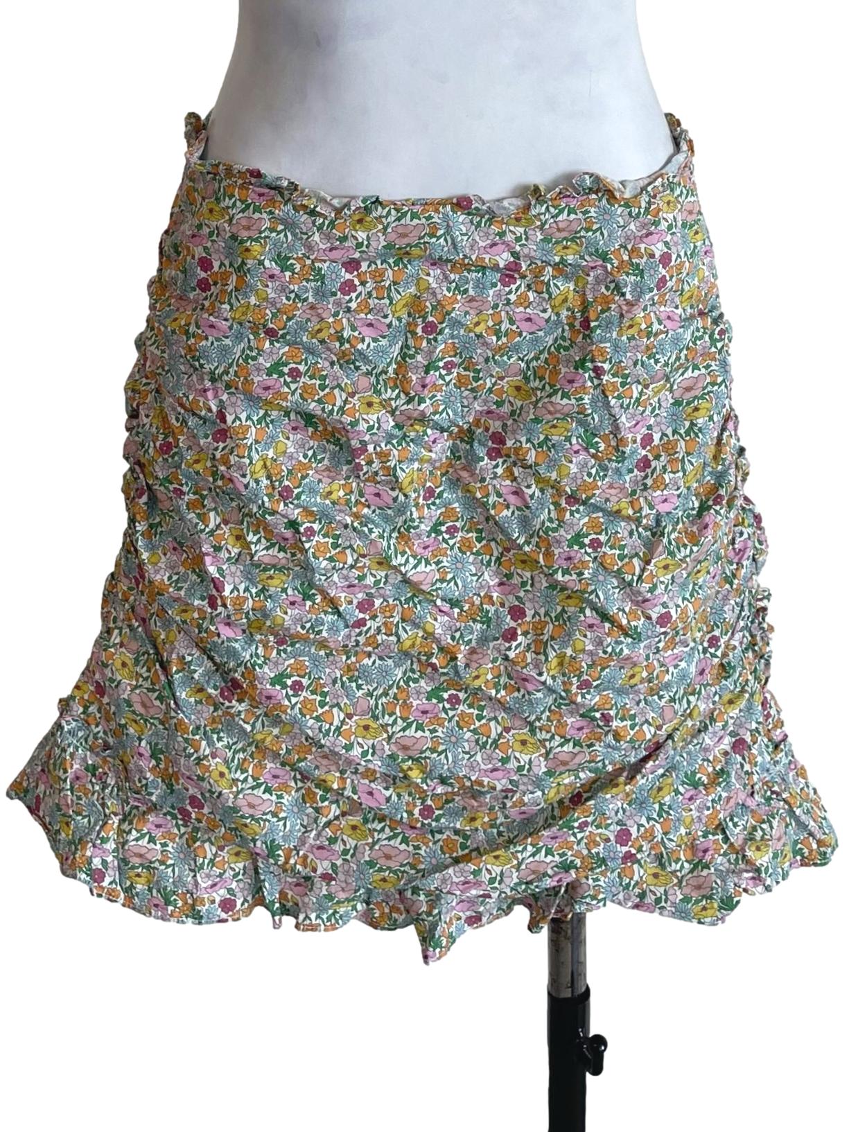 Off White Floral Draped Mini Skirt