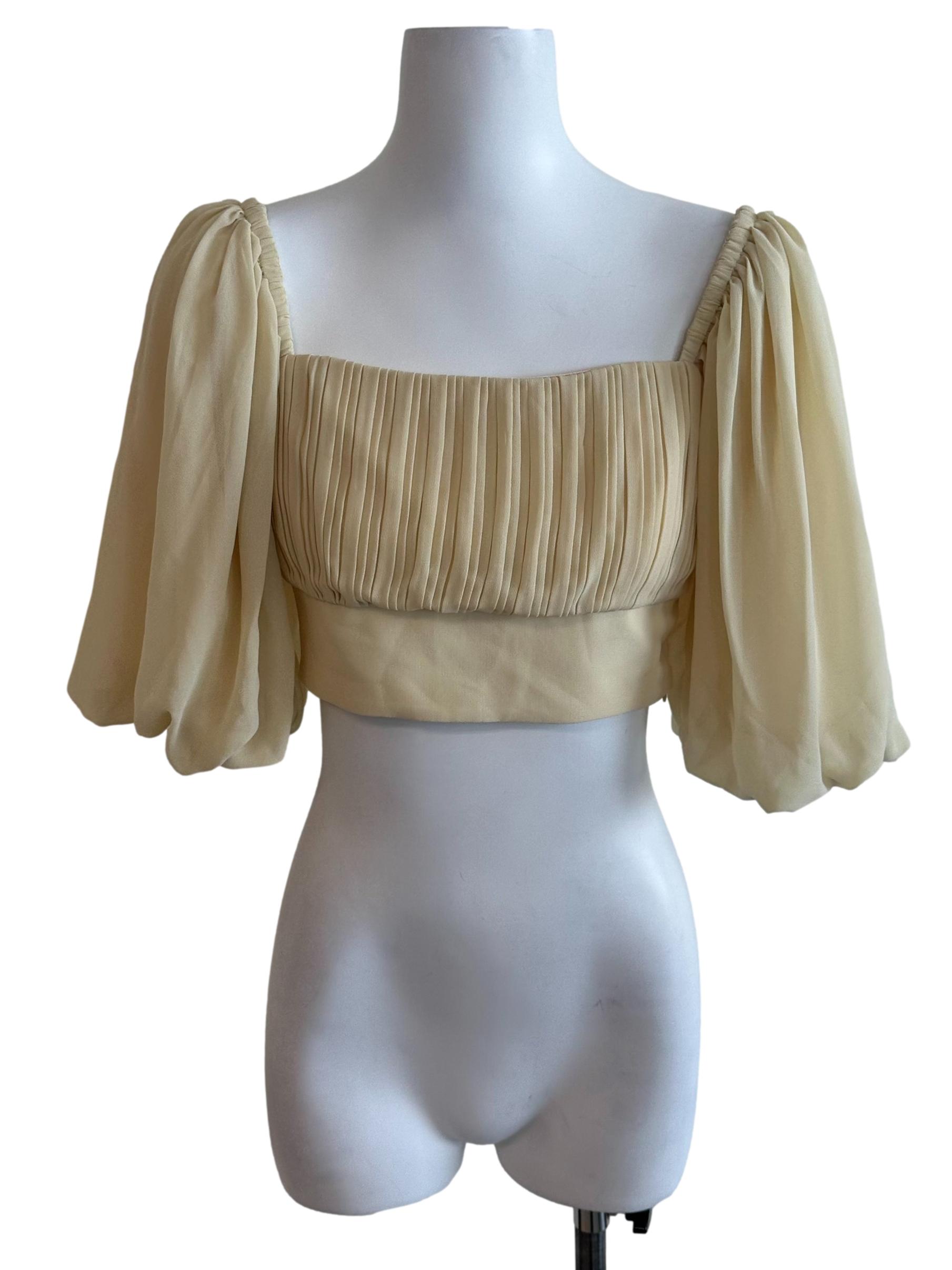 Butter Yellow Pleated Puff Sleeve Top