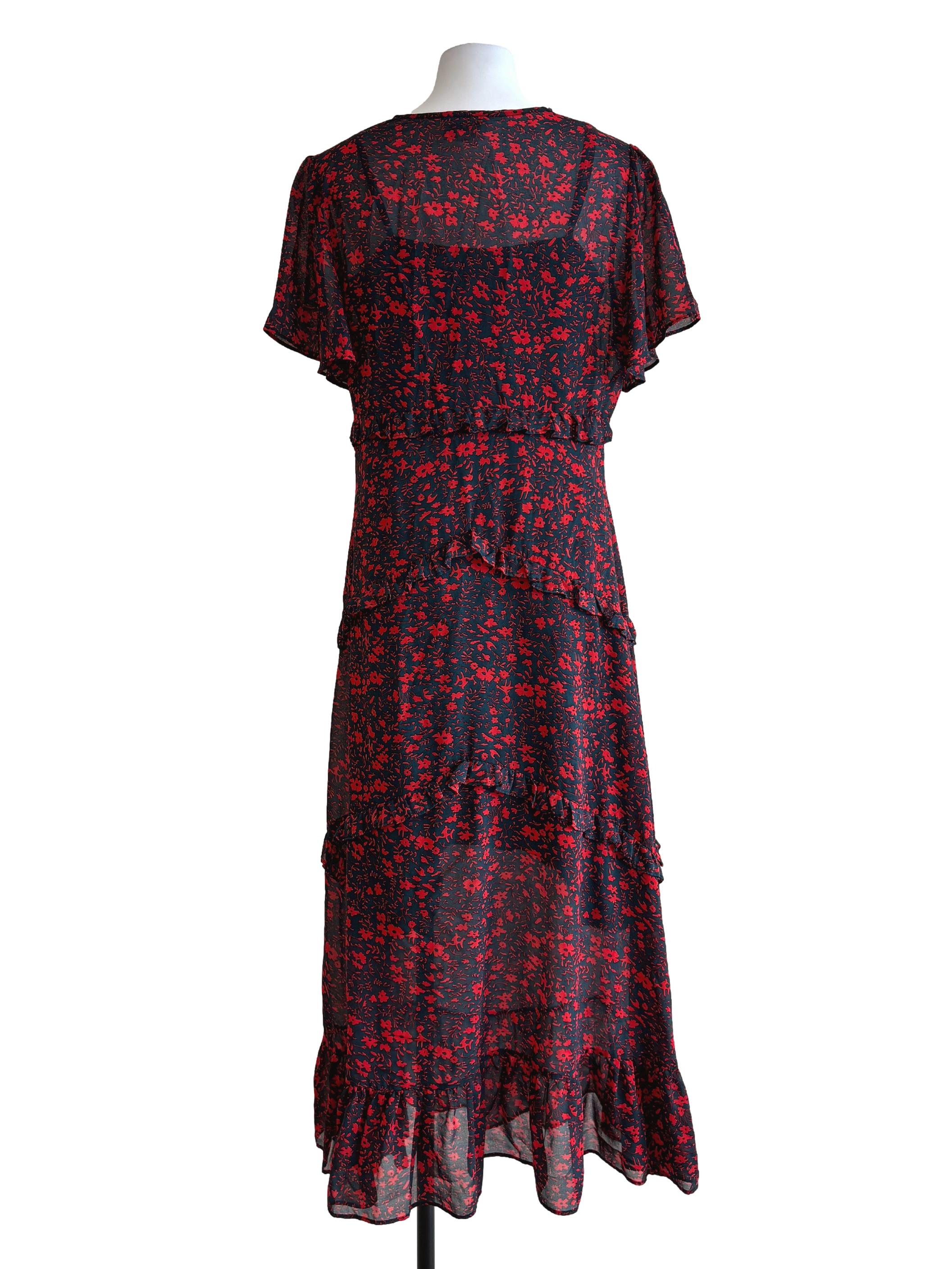 Candy Red Floral Tier Dress