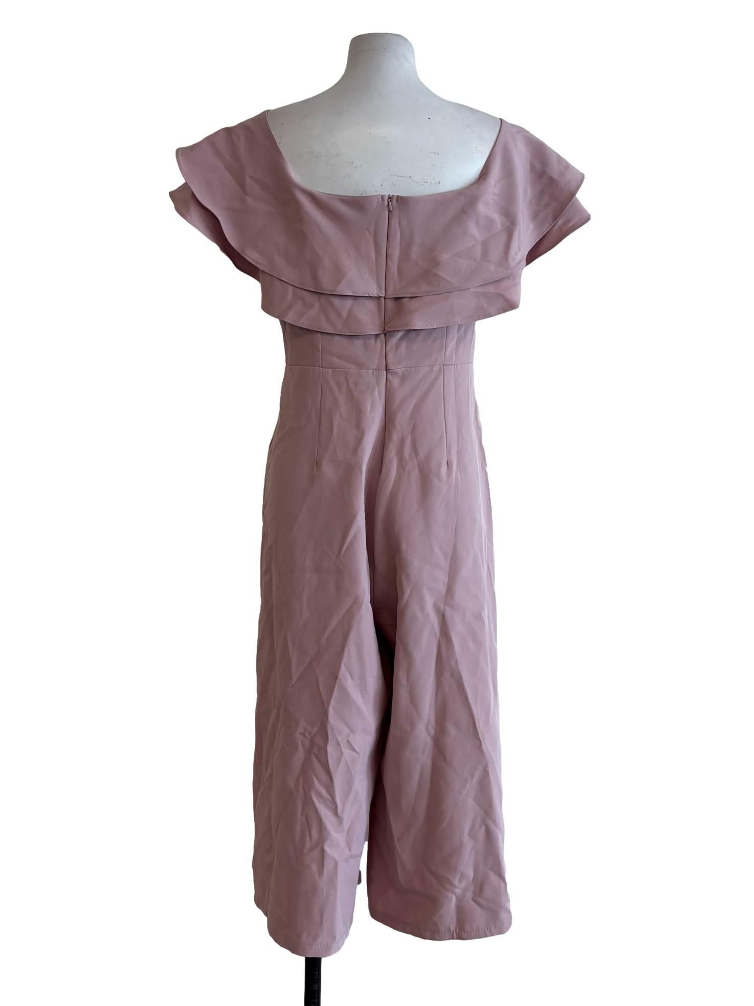 Nude Pink Ruffled Neckline Sleeveless Jumpsuit