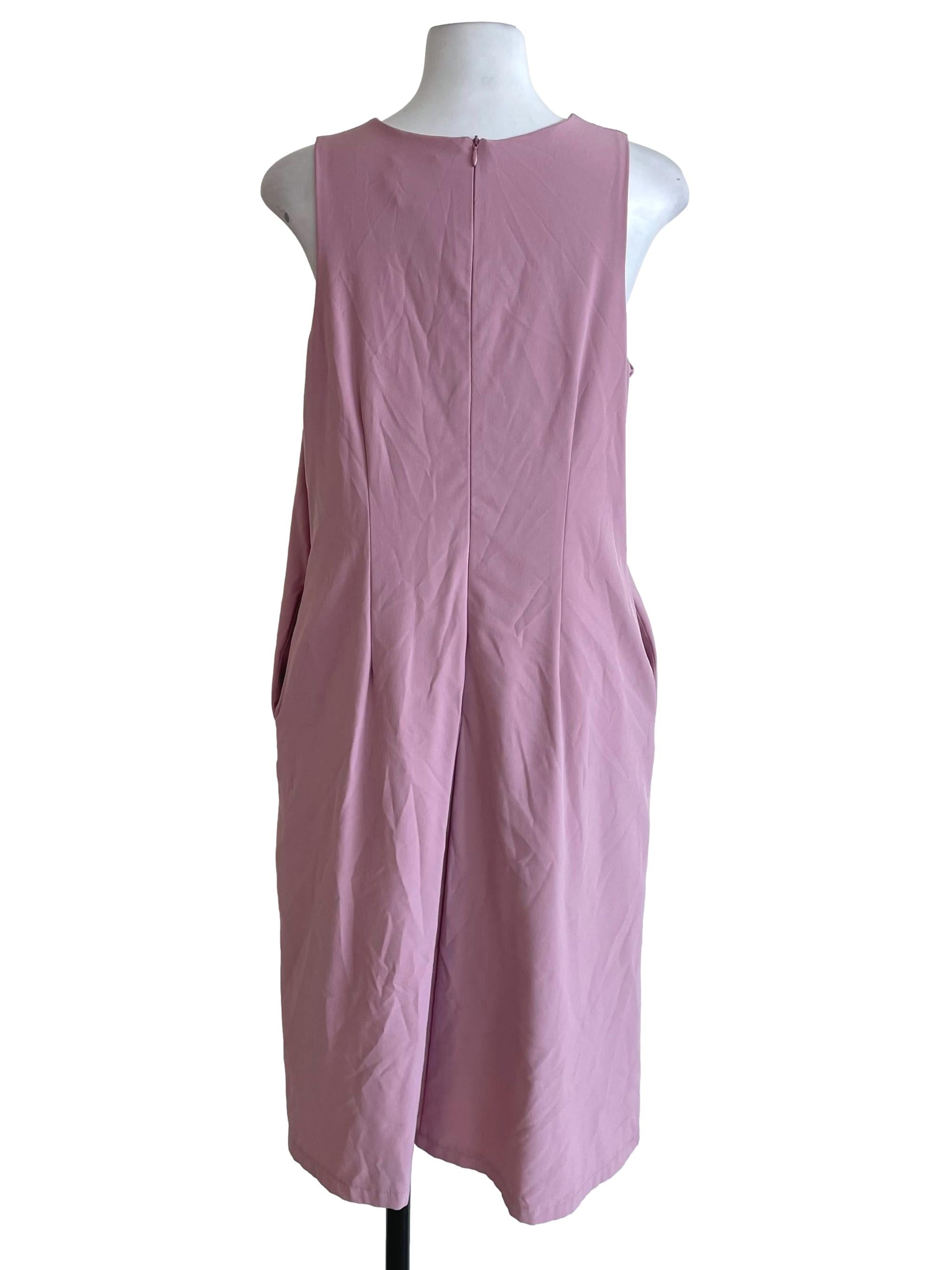 Punch Pink Pleated Detail A-Line Dress