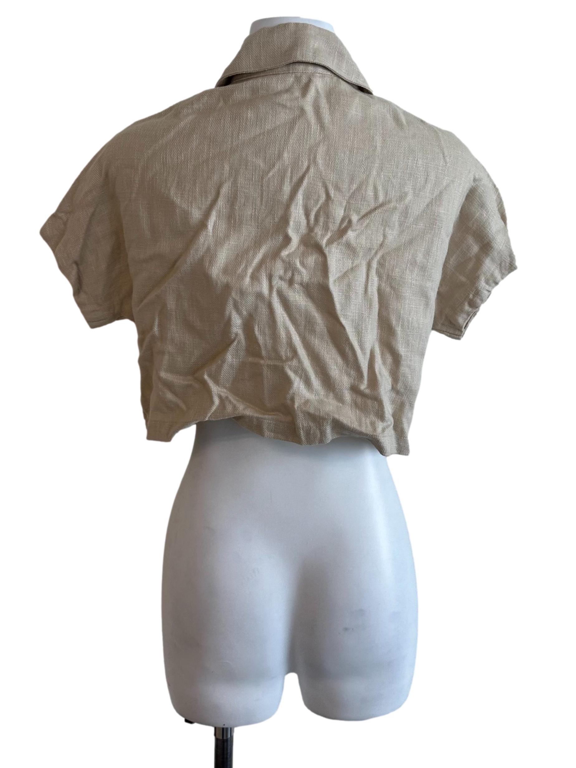 Sand Beige Collar Linen Button Top