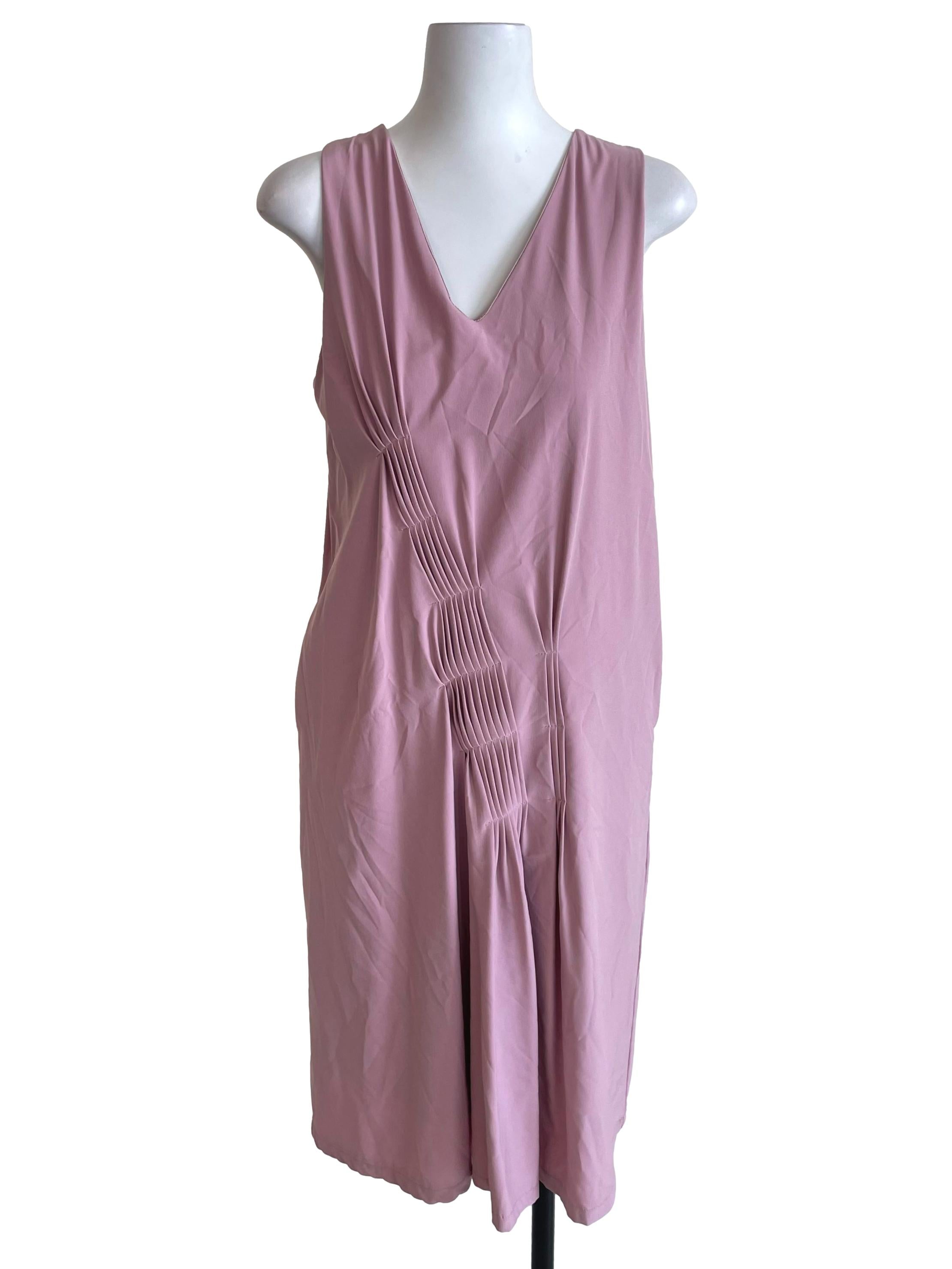 Punch Pink Pleated Detail A-Line Dress