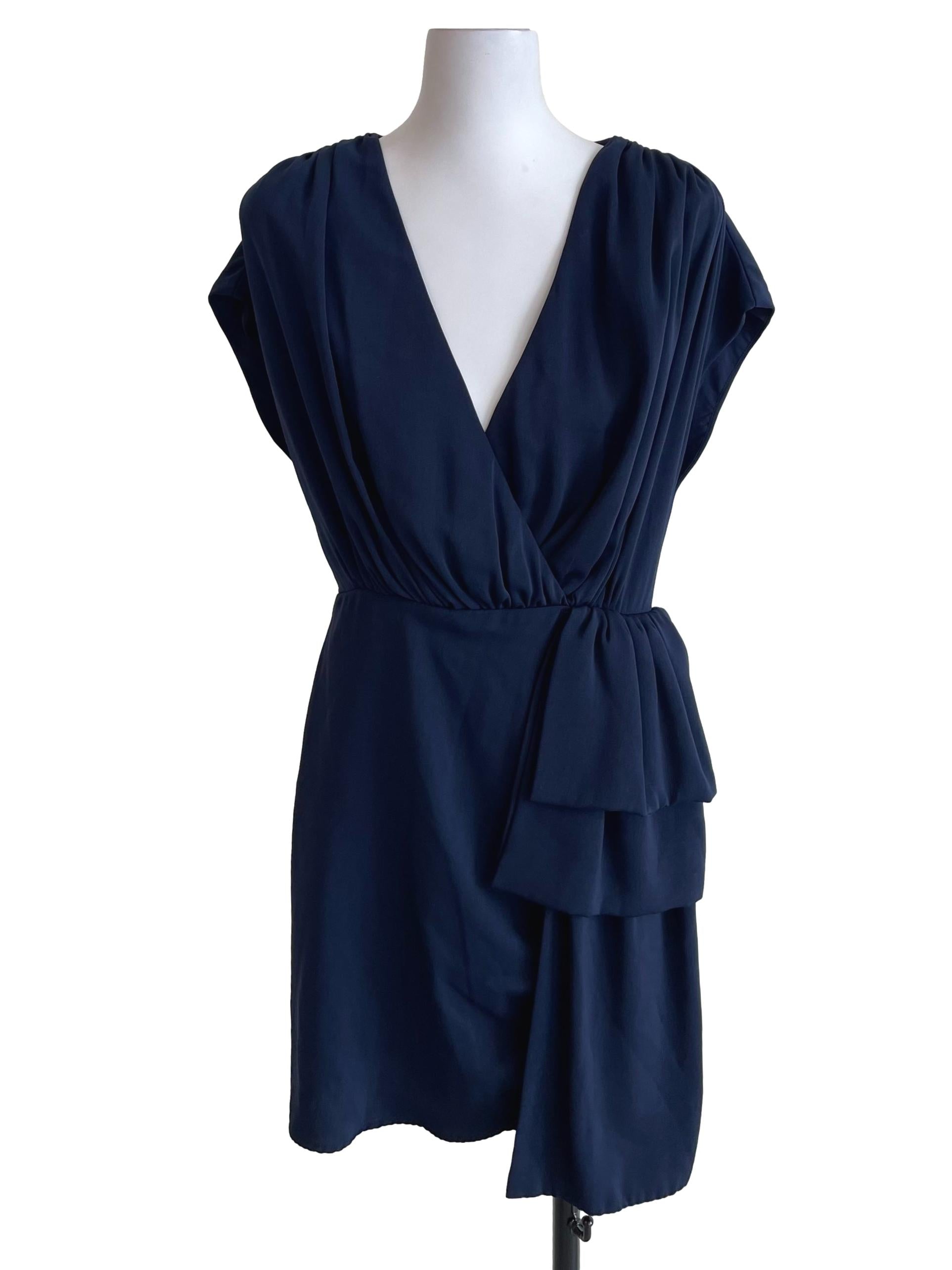 Navy Draping Drop Shoulder Dress