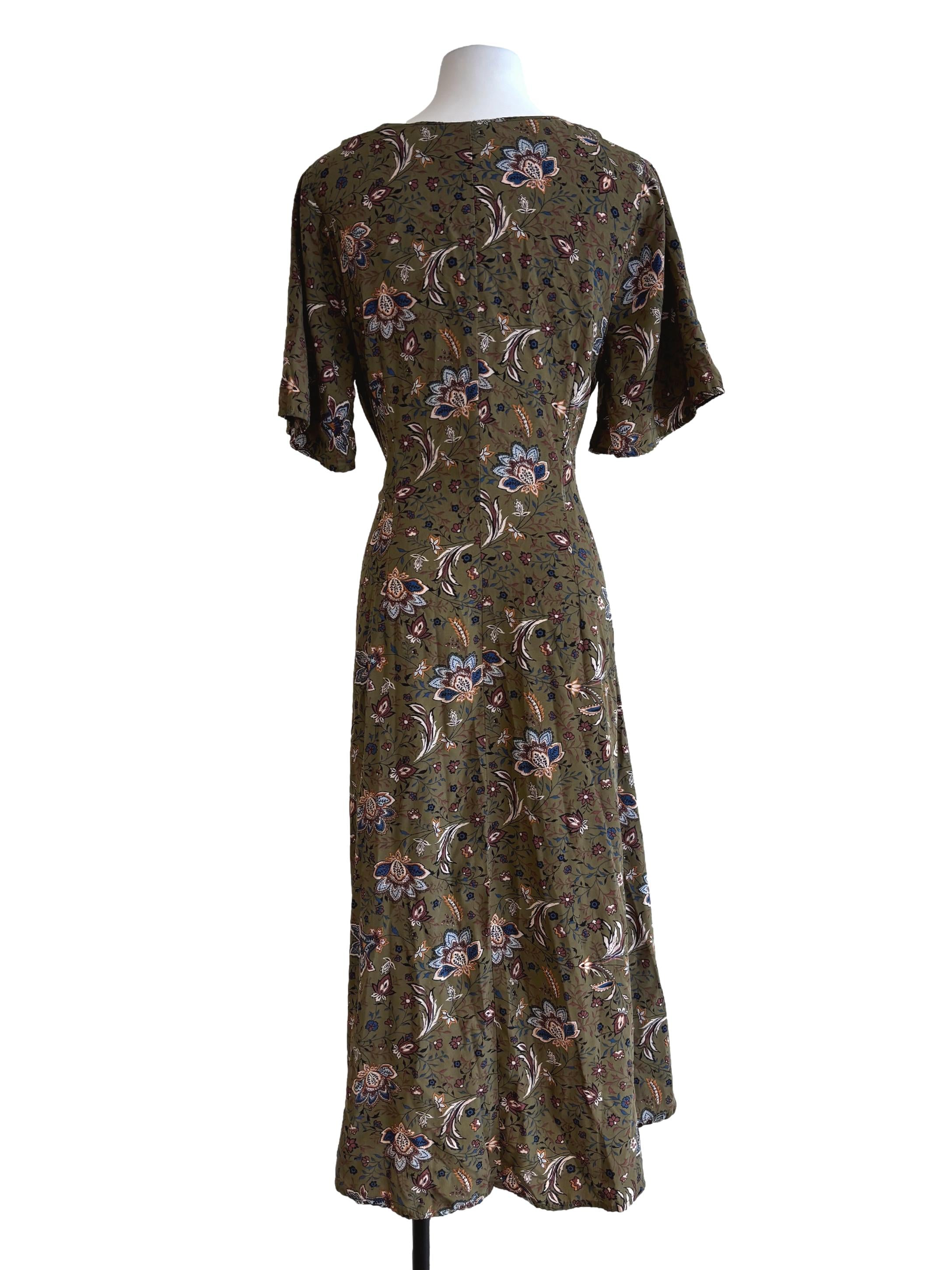 Moss Green Patterned Wrap Dress
