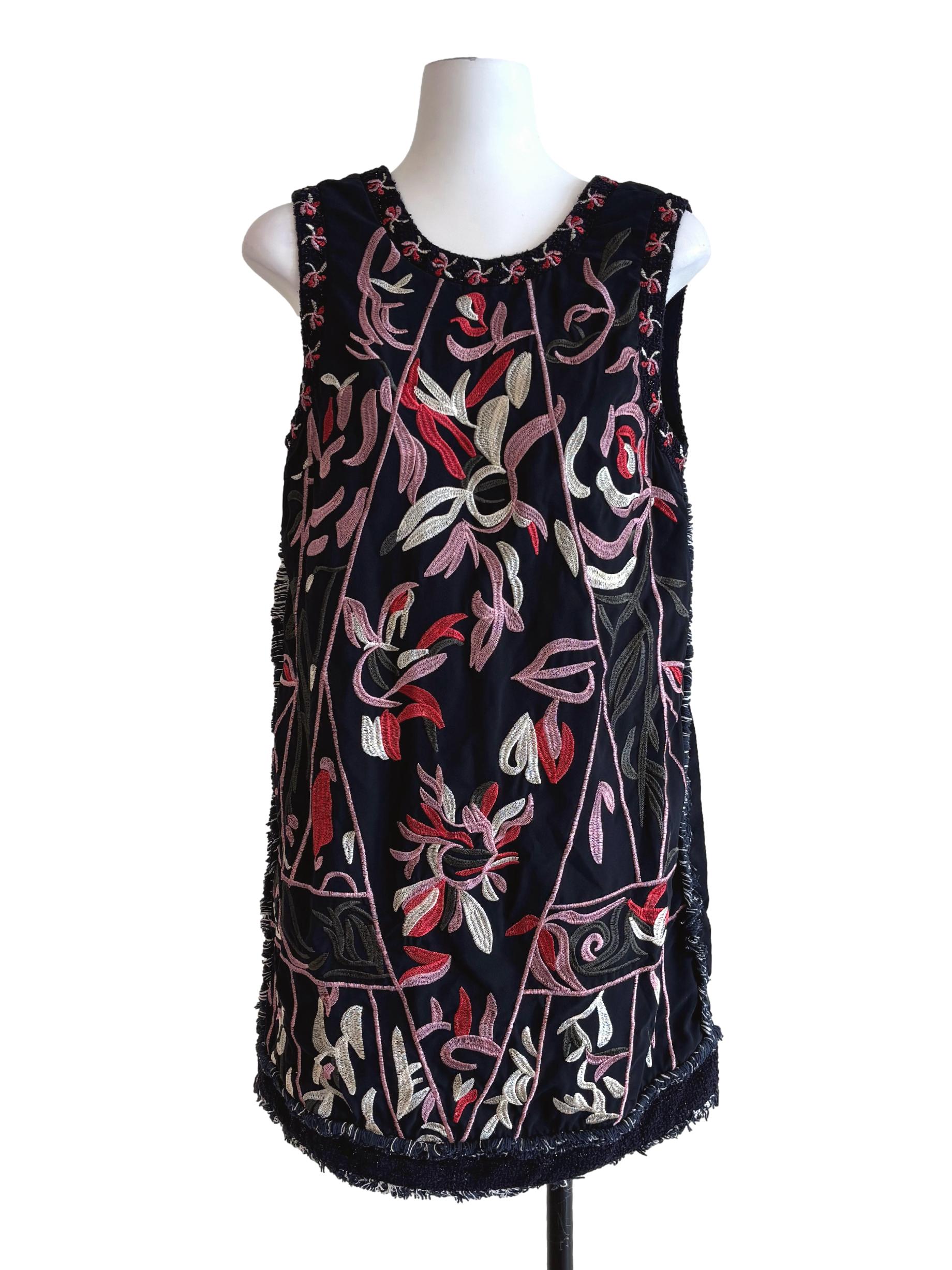 Blue Black Embroidered Shift Dress