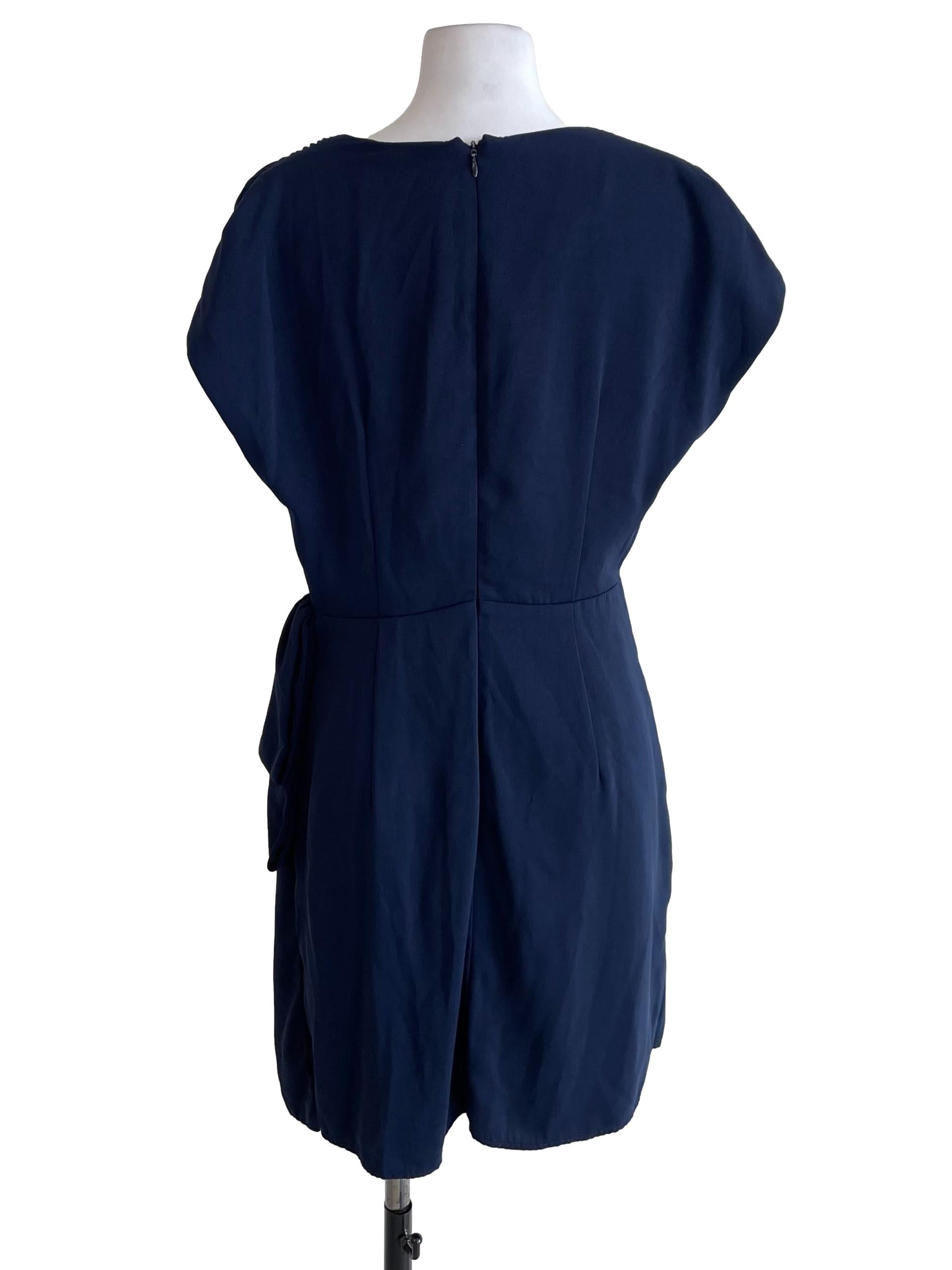 Navy Draping Drop Shoulder Dress
