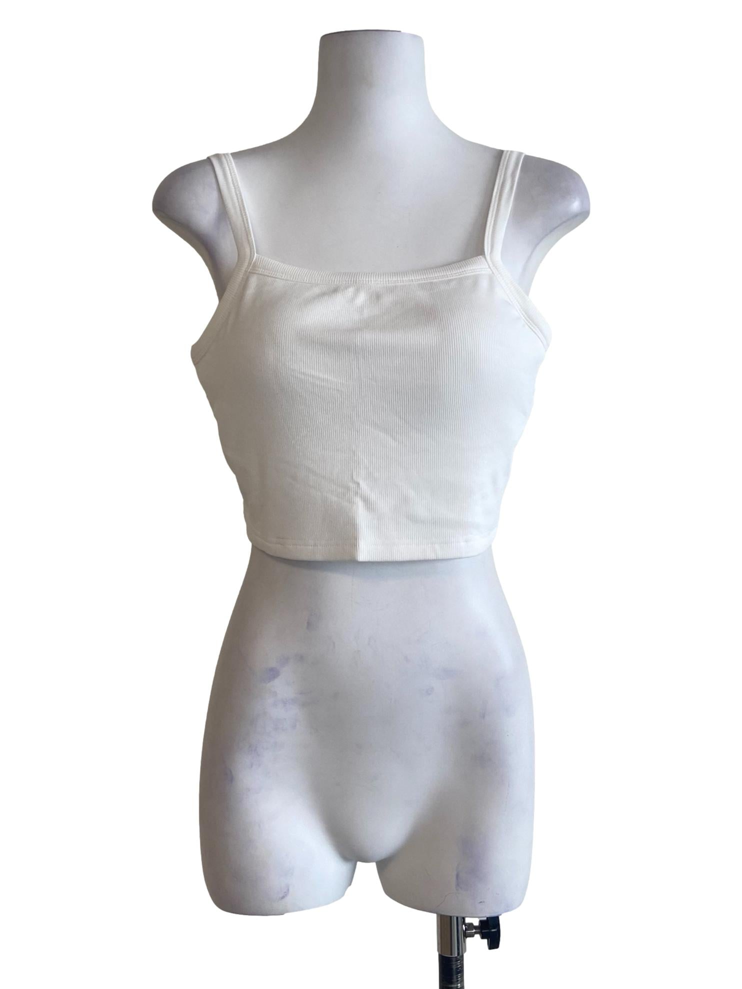White Elsa Square Neckline Ribbed Padded Top