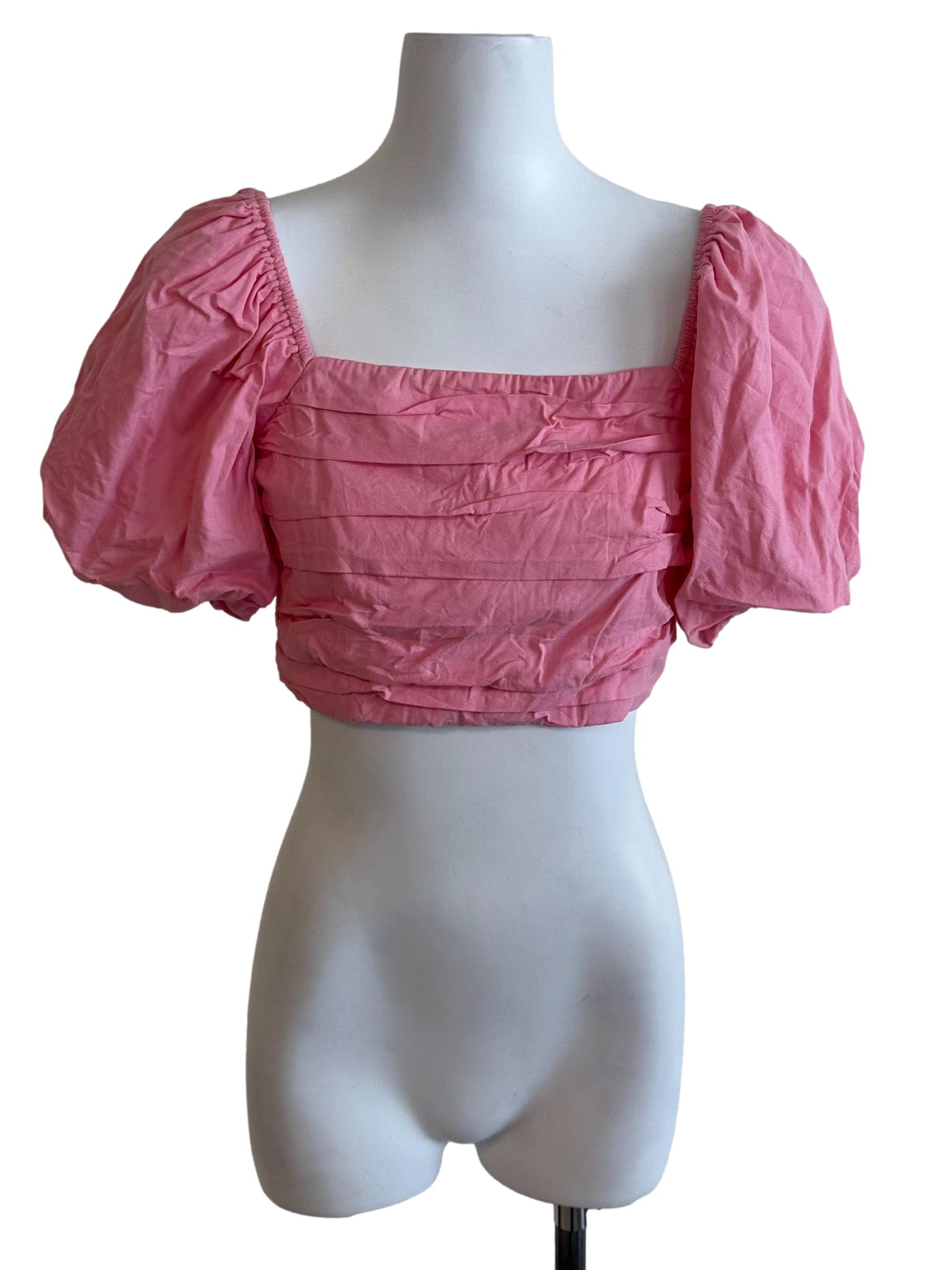Candy Pink Pleated Puff Sleeve Top