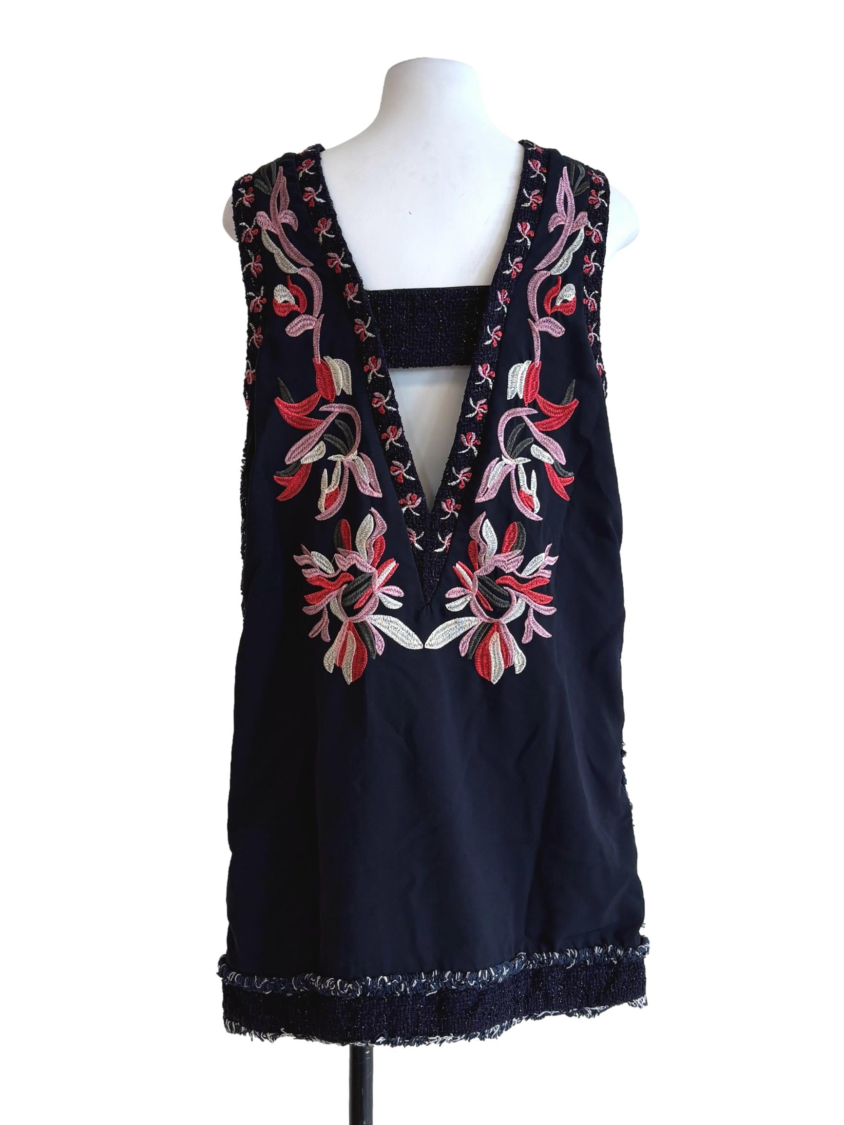 Blue Black Embroidered Shift Dress