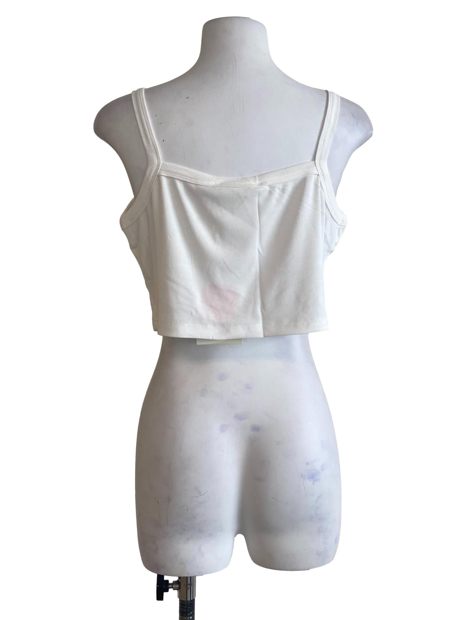 White Elsa Square Neckline Ribbed Padded Top
