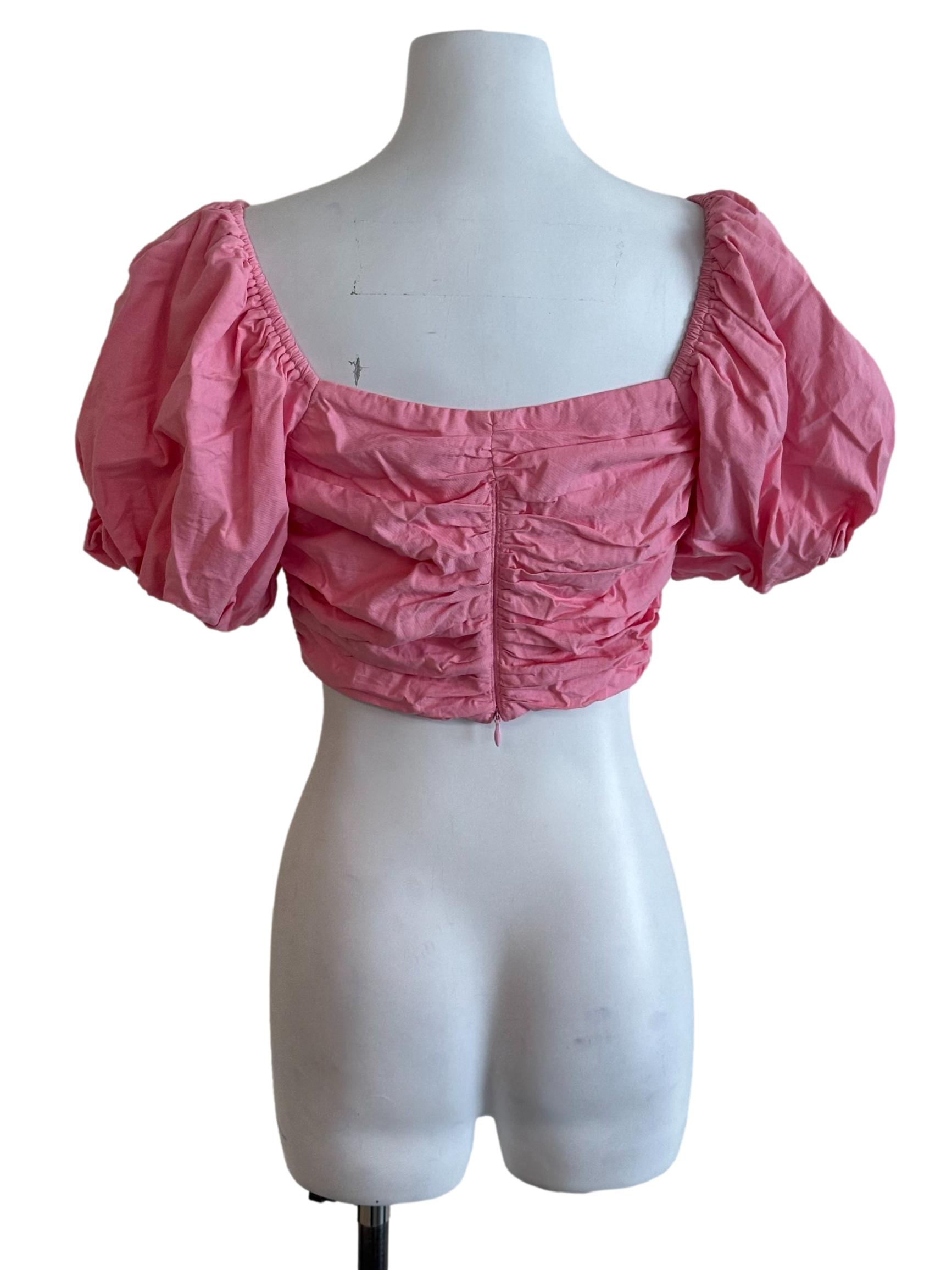 Candy Pink Pleated Puff Sleeve Top