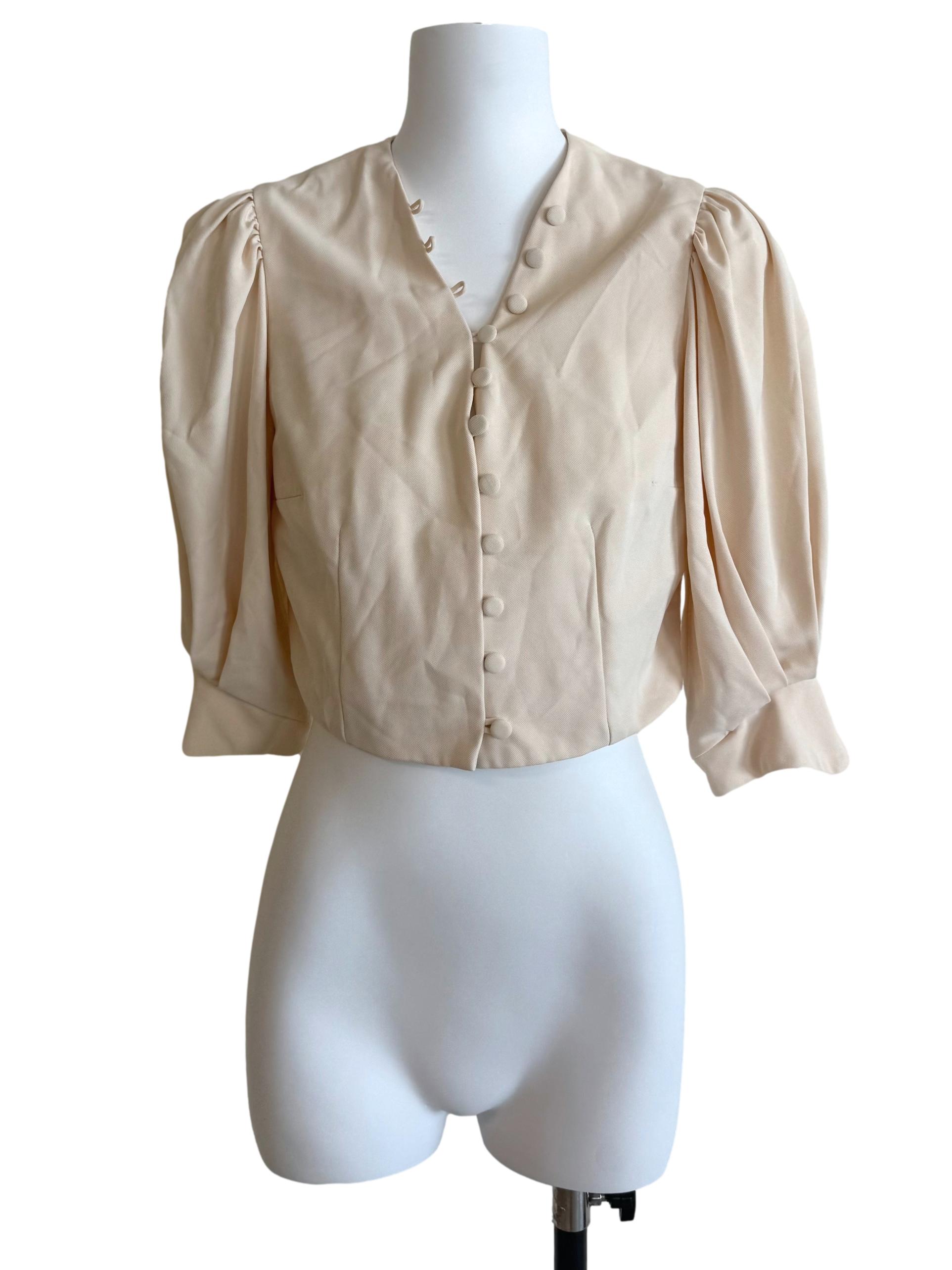 Cream White Puff Sleeves Crop Top