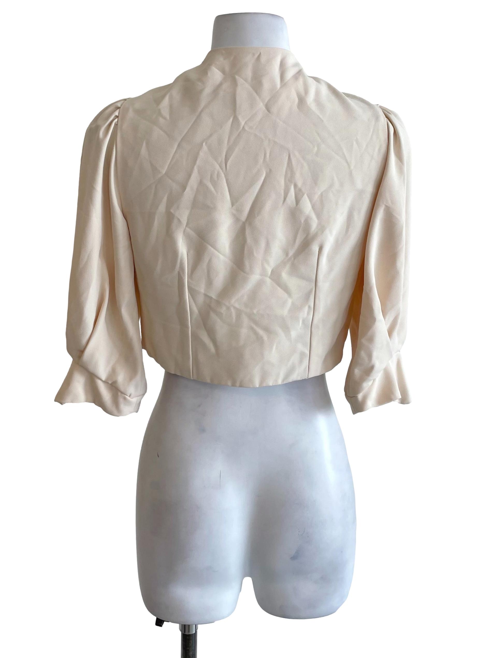 Cream White Puff Sleeves Crop Top