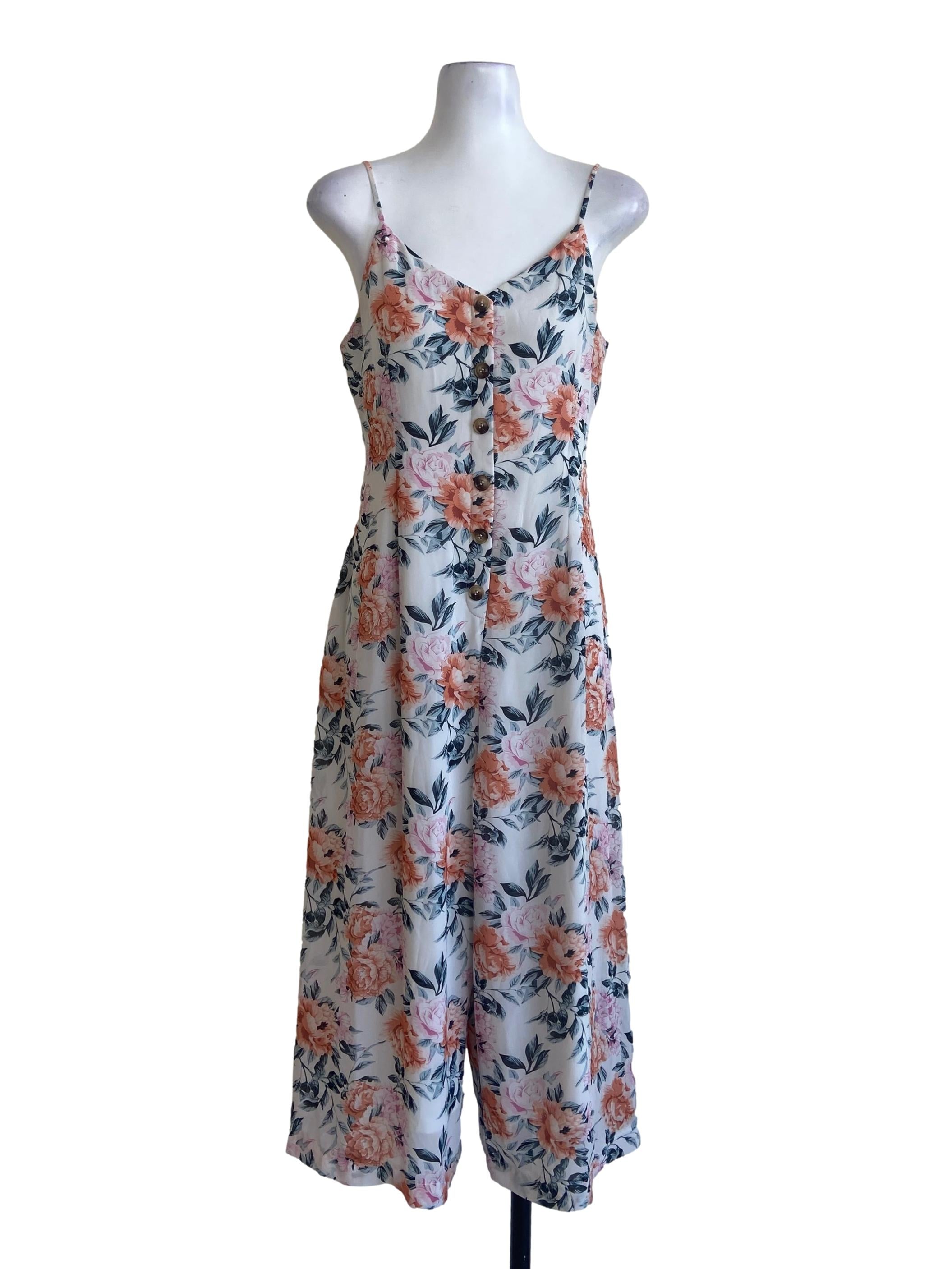 White & Floral Sleeveless Jumpsuits