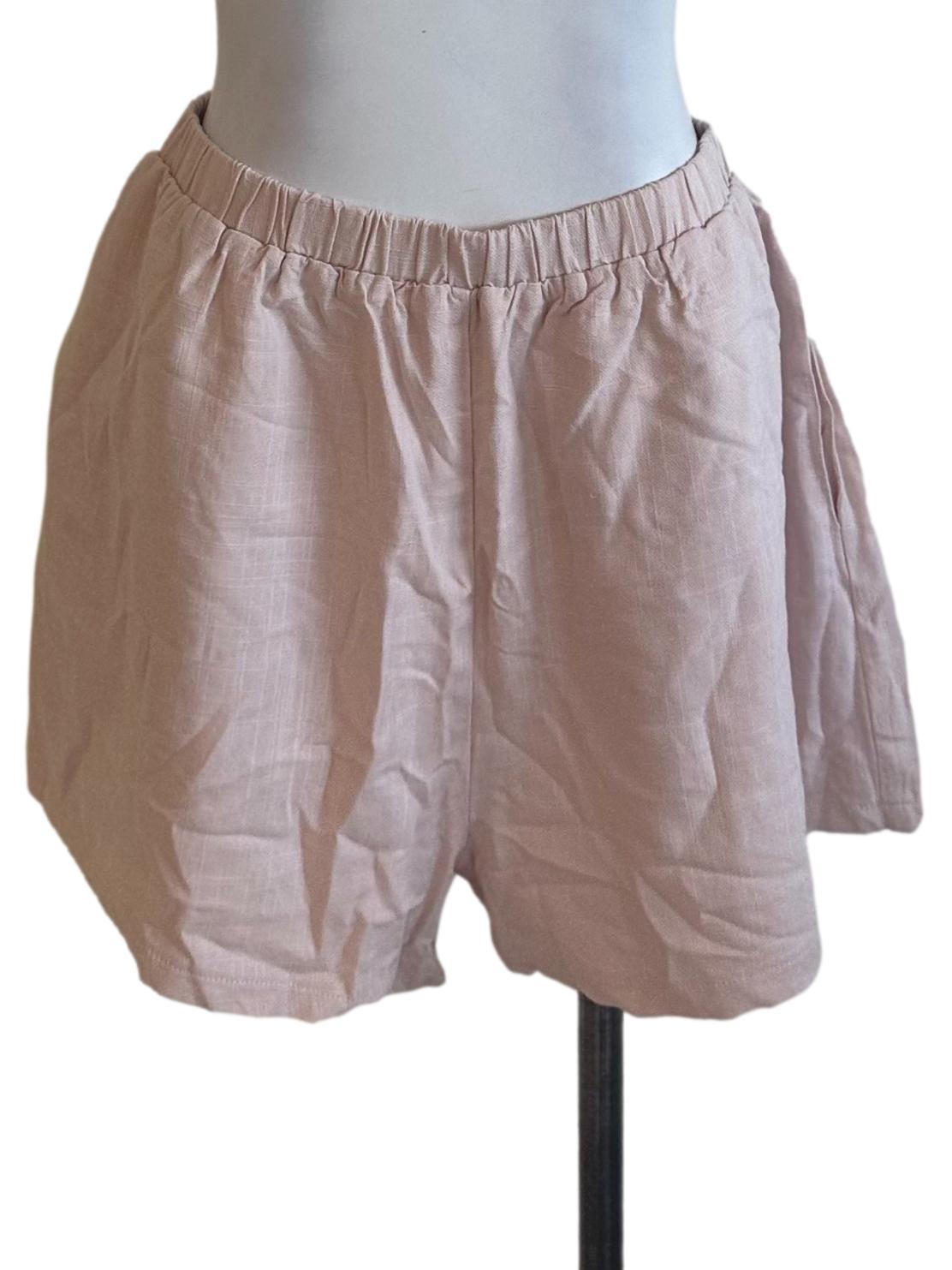 Light Pink Elastic Waist Shorts