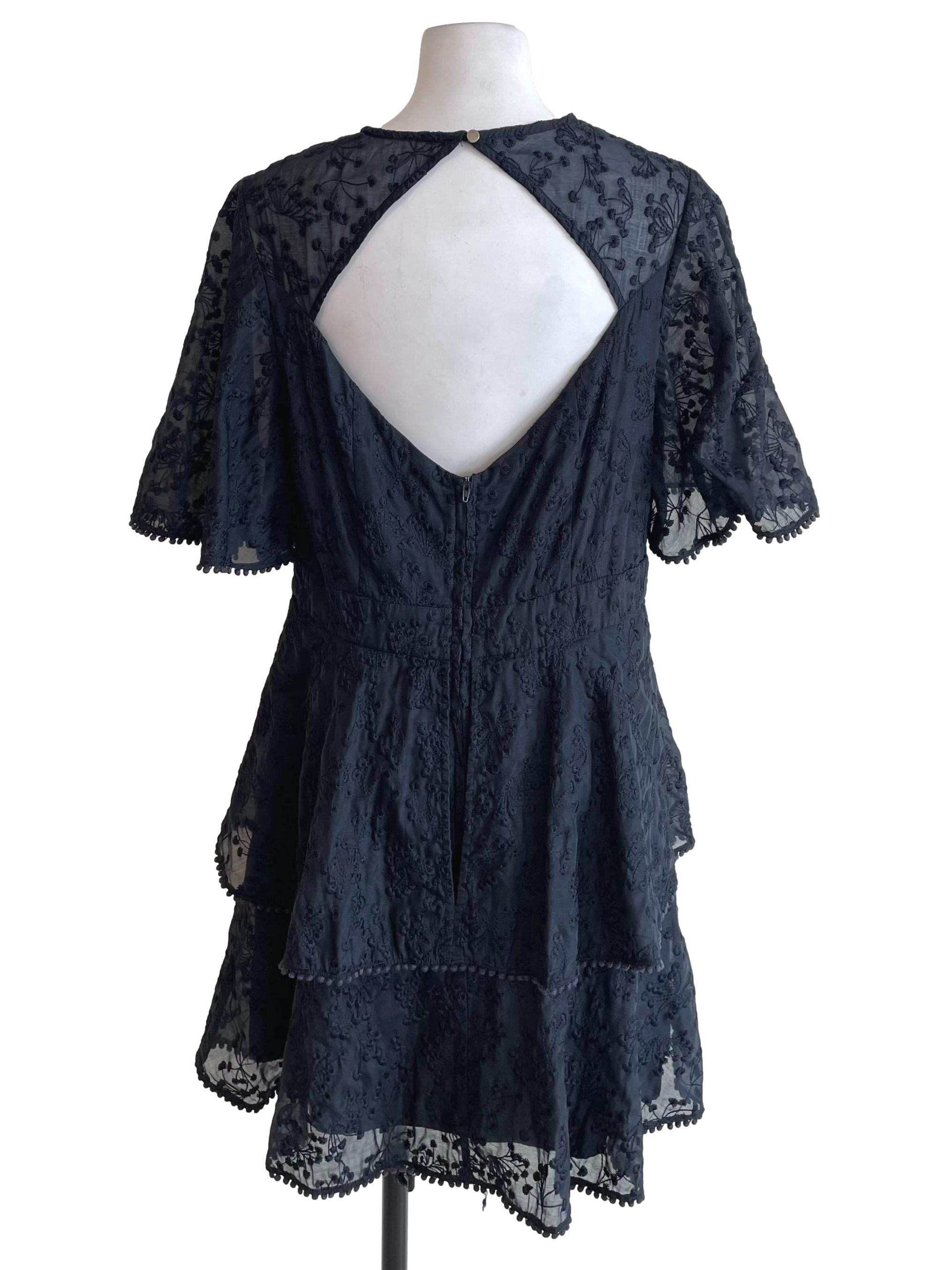 Ink Black Floral Lace Layered Dress