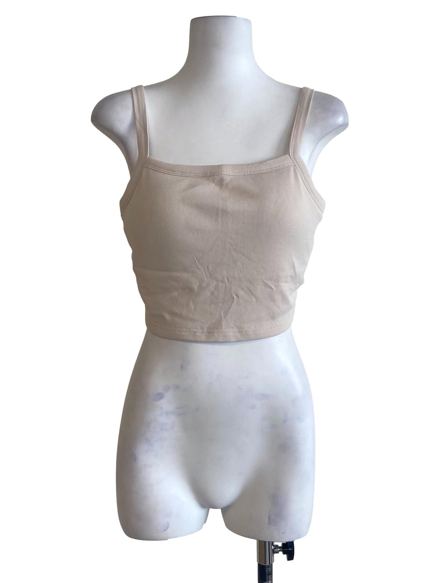 Beige Elsa Square Neckline Ribbed Padded Top