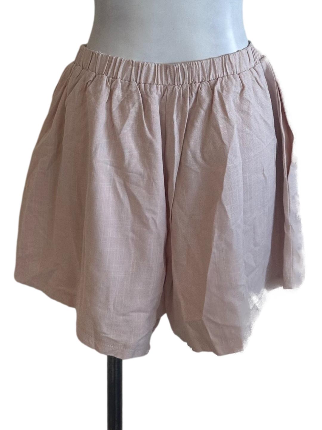 Light Pink Elastic Waist Shorts