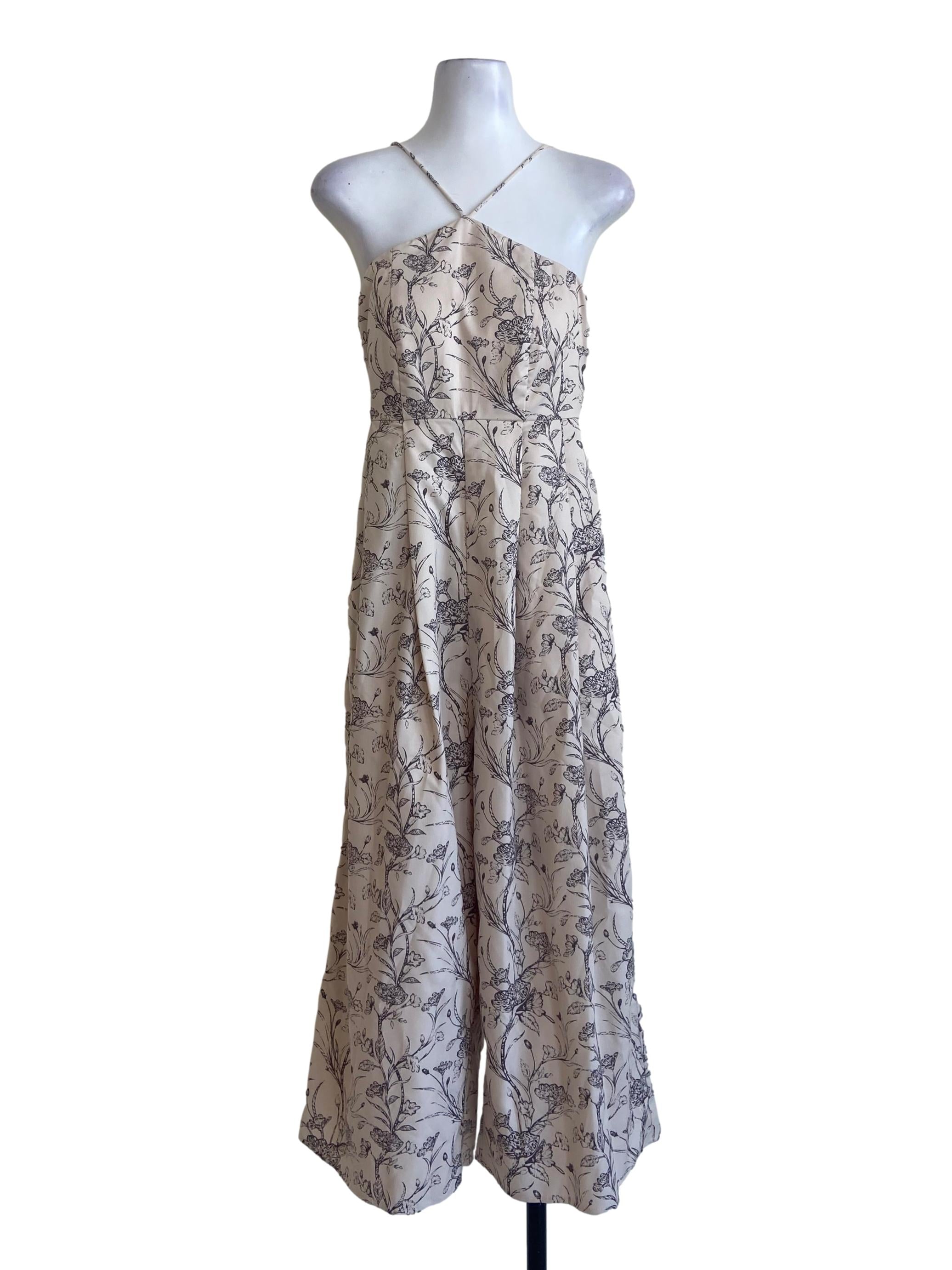 Cream Sleeveless Floral Long Jumpsuit