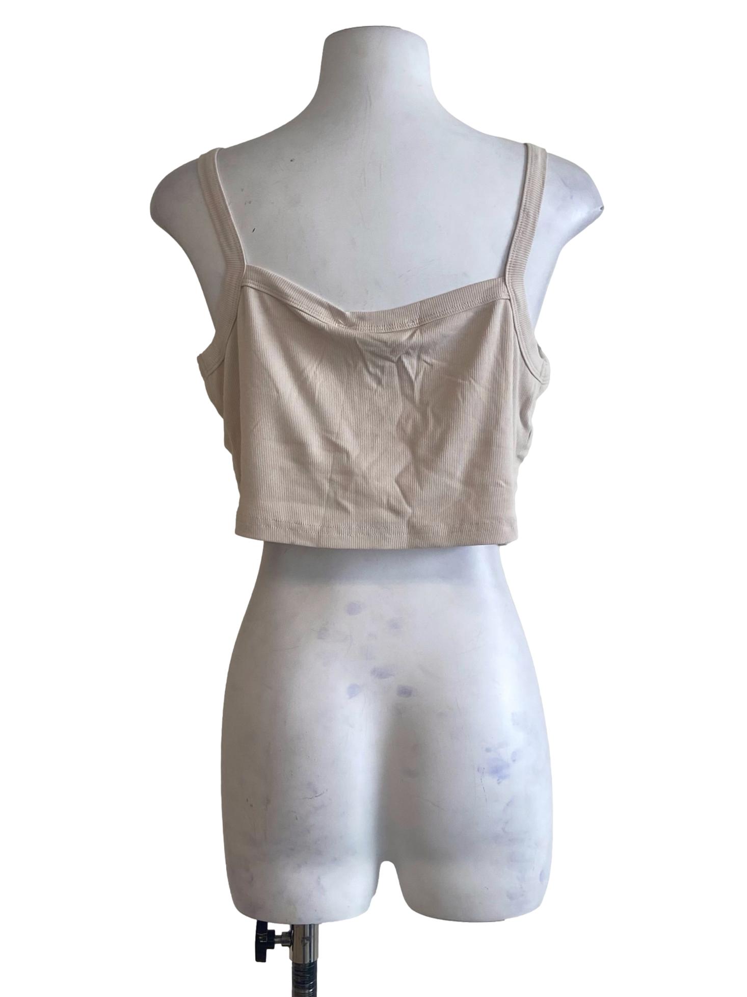 Beige Elsa Square Neckline Ribbed Padded Top