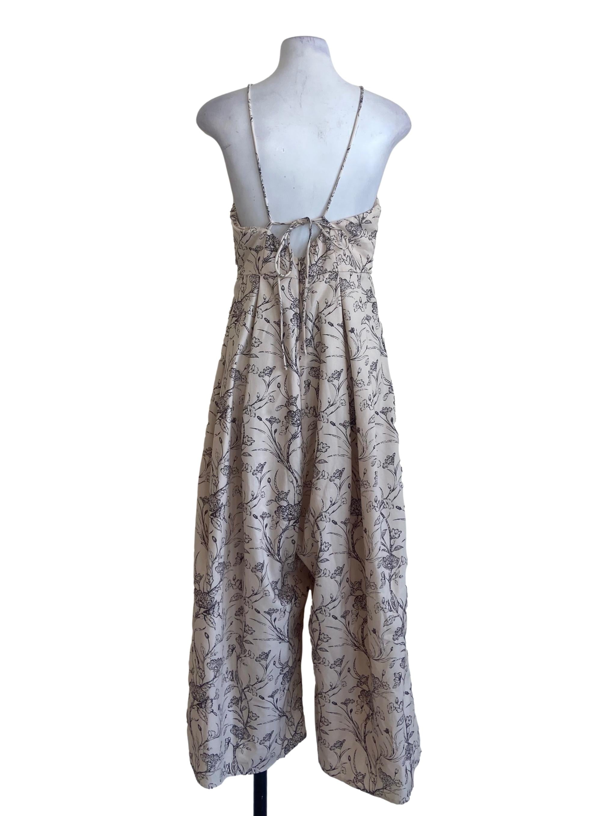 Cream Sleeveless Floral Long Jumpsuit