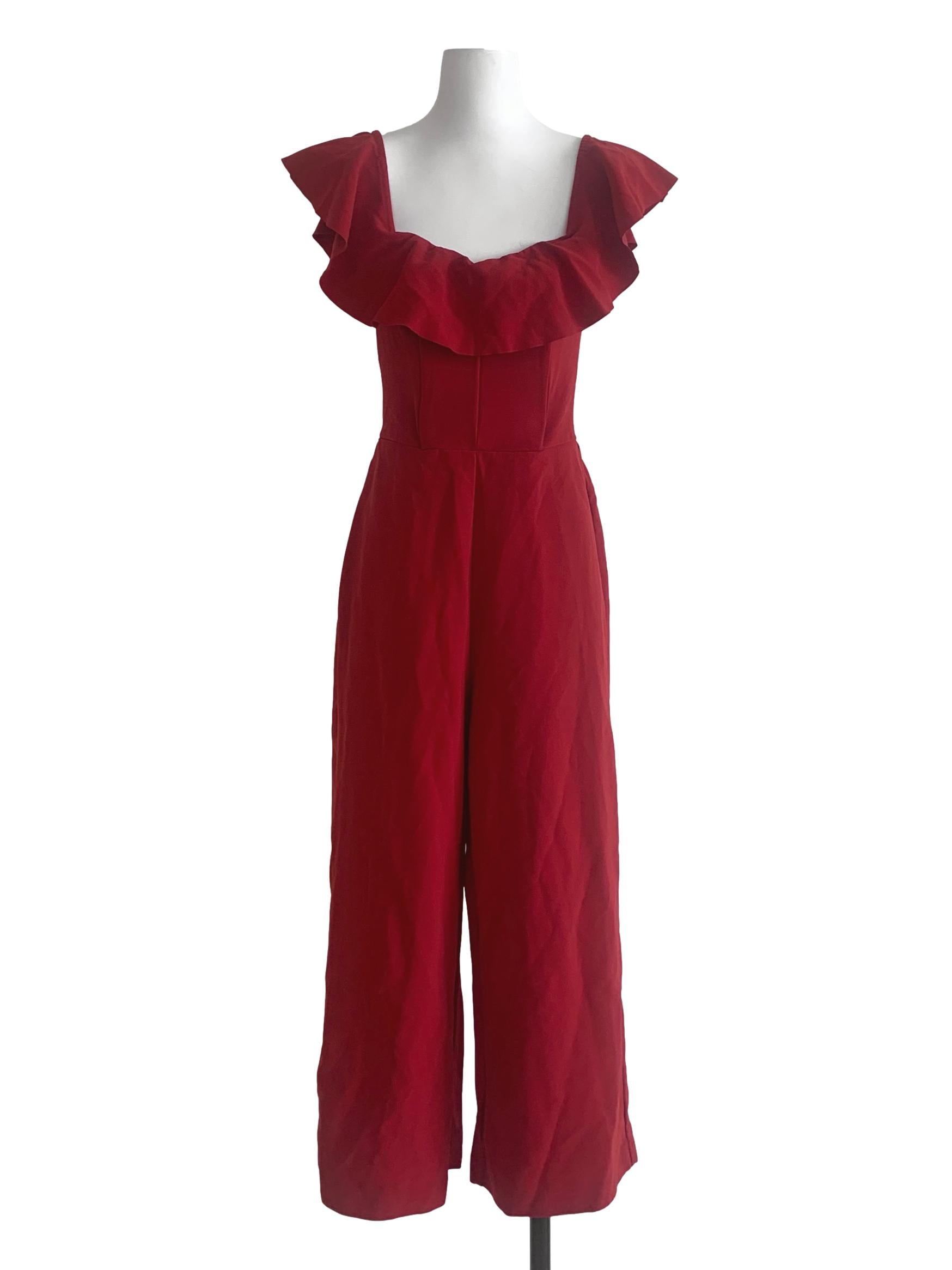 Ruby Red Square Neck Jumpsuit