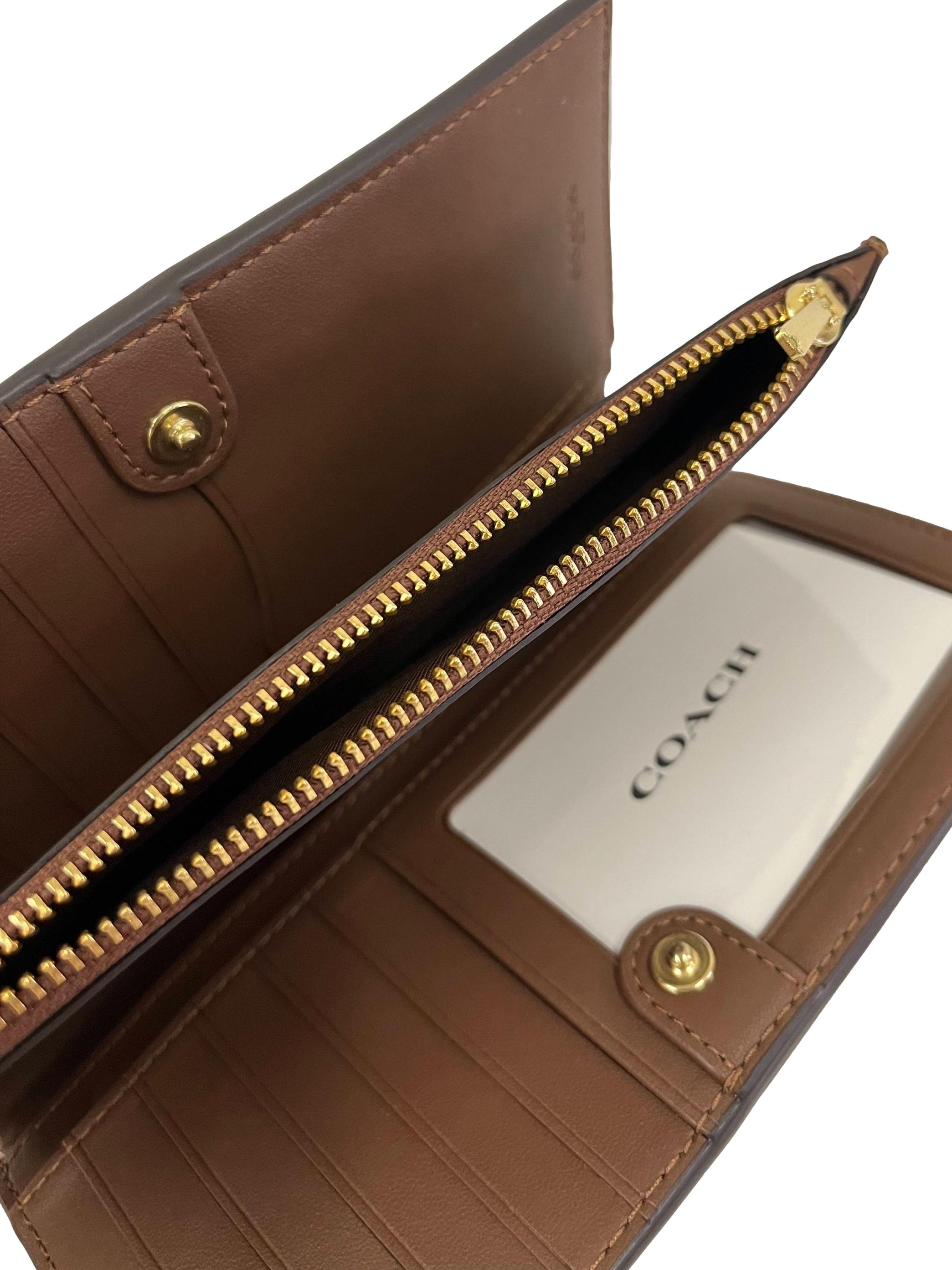 Brown Leather Slim Zip In Signature Canvas Long Wallet And Card Holder CSN