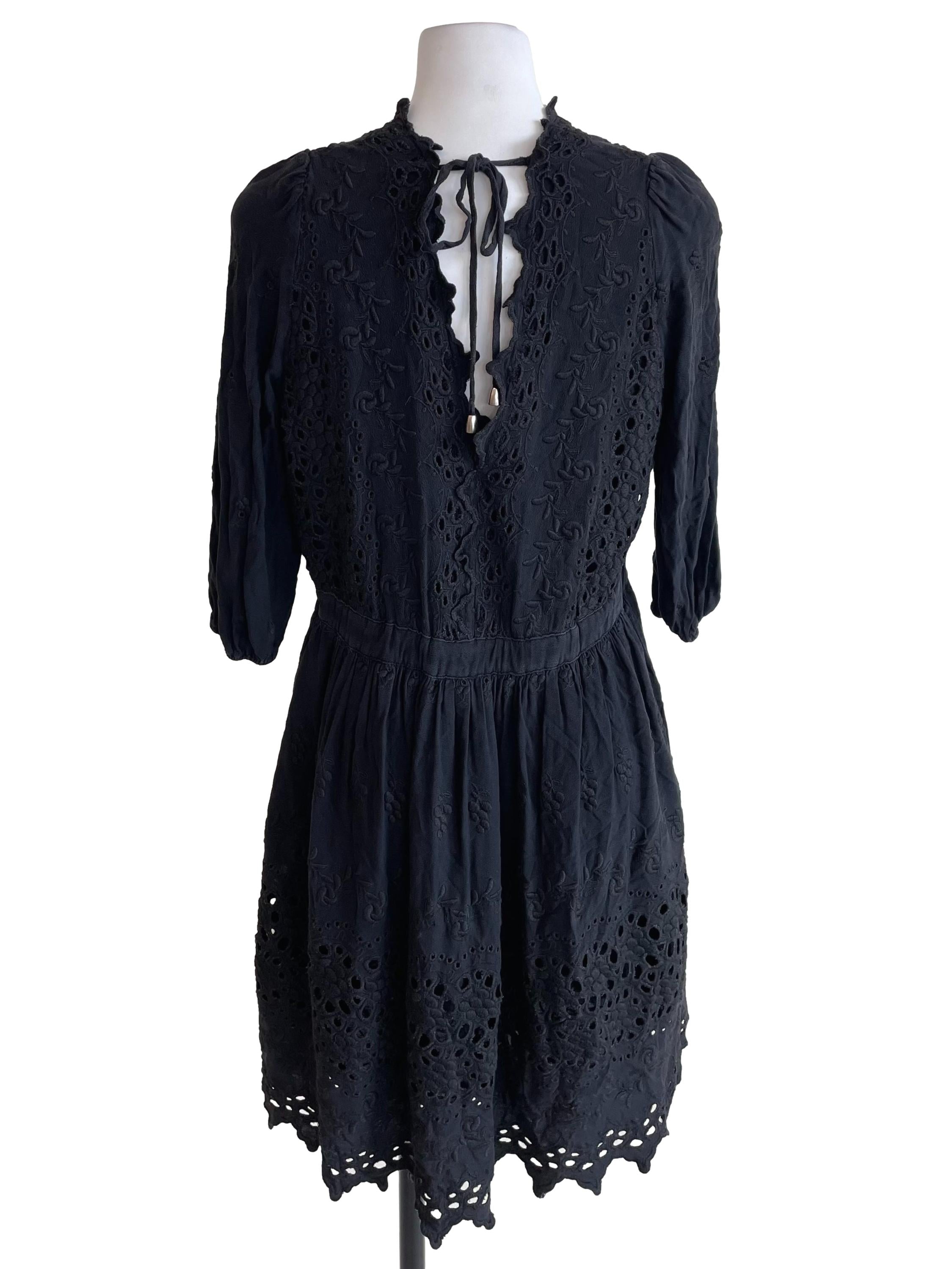 Dark Charcoal Black Hollow Mid Sleeves Dress
