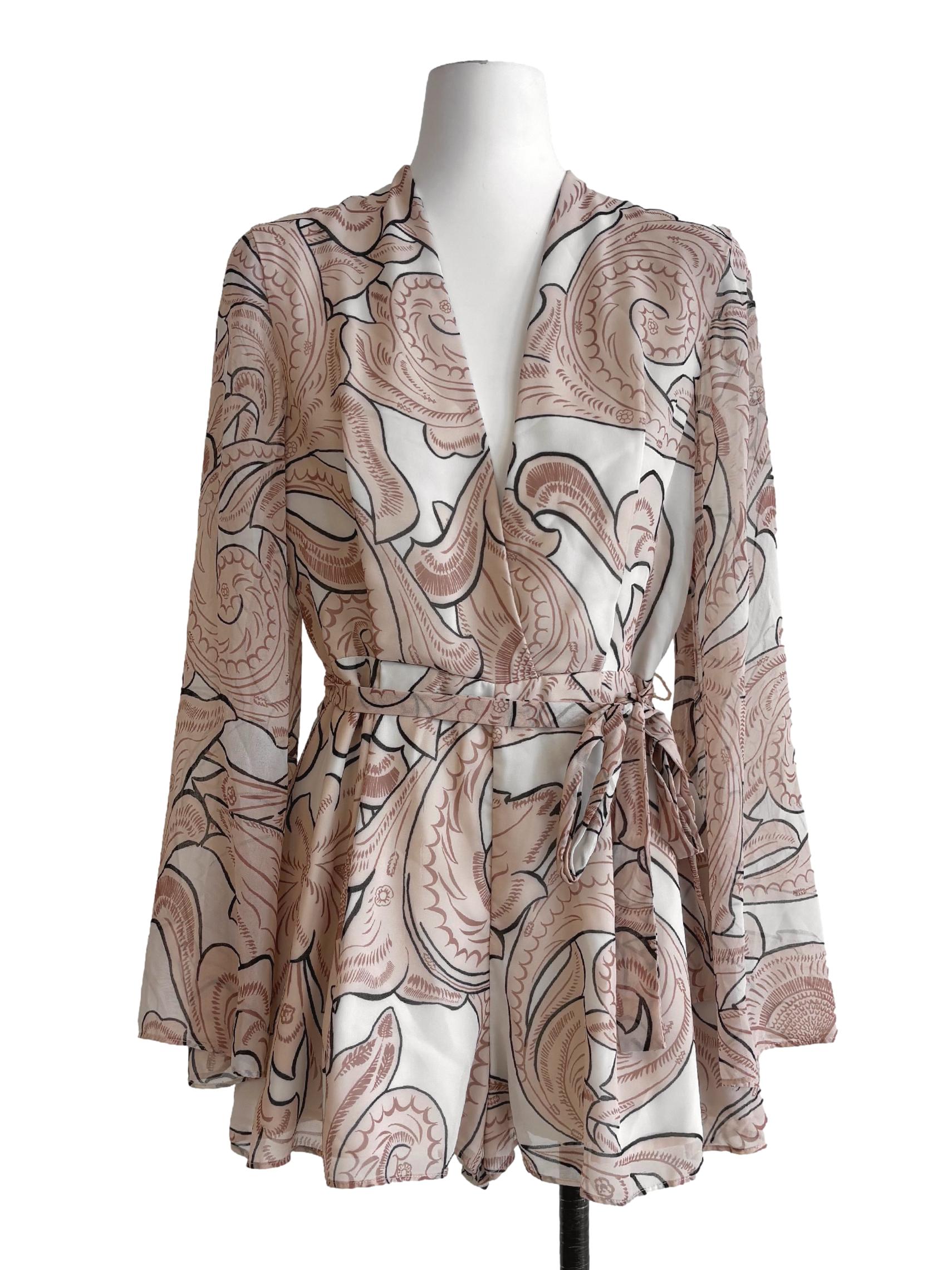 White Beige Patterned Romper