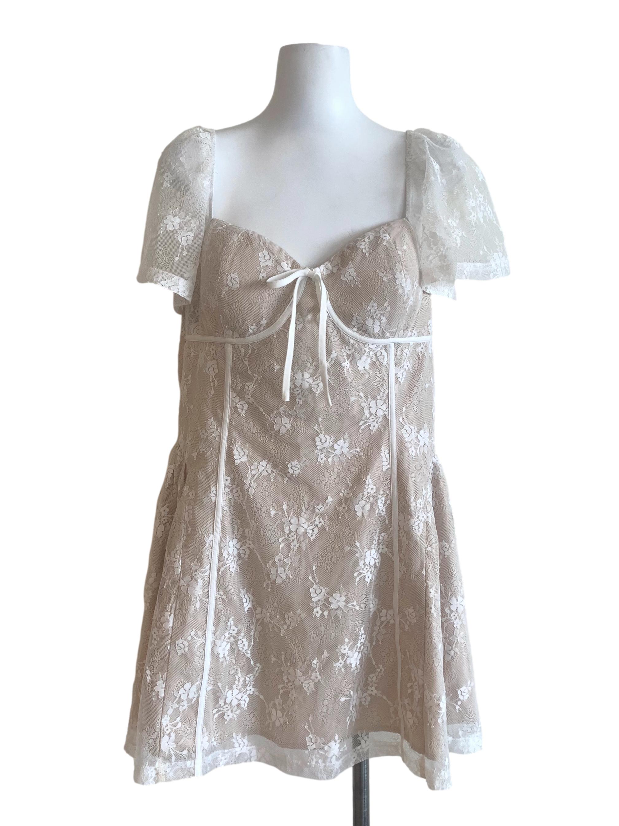 Bonne Beige Floral Pattern Dress