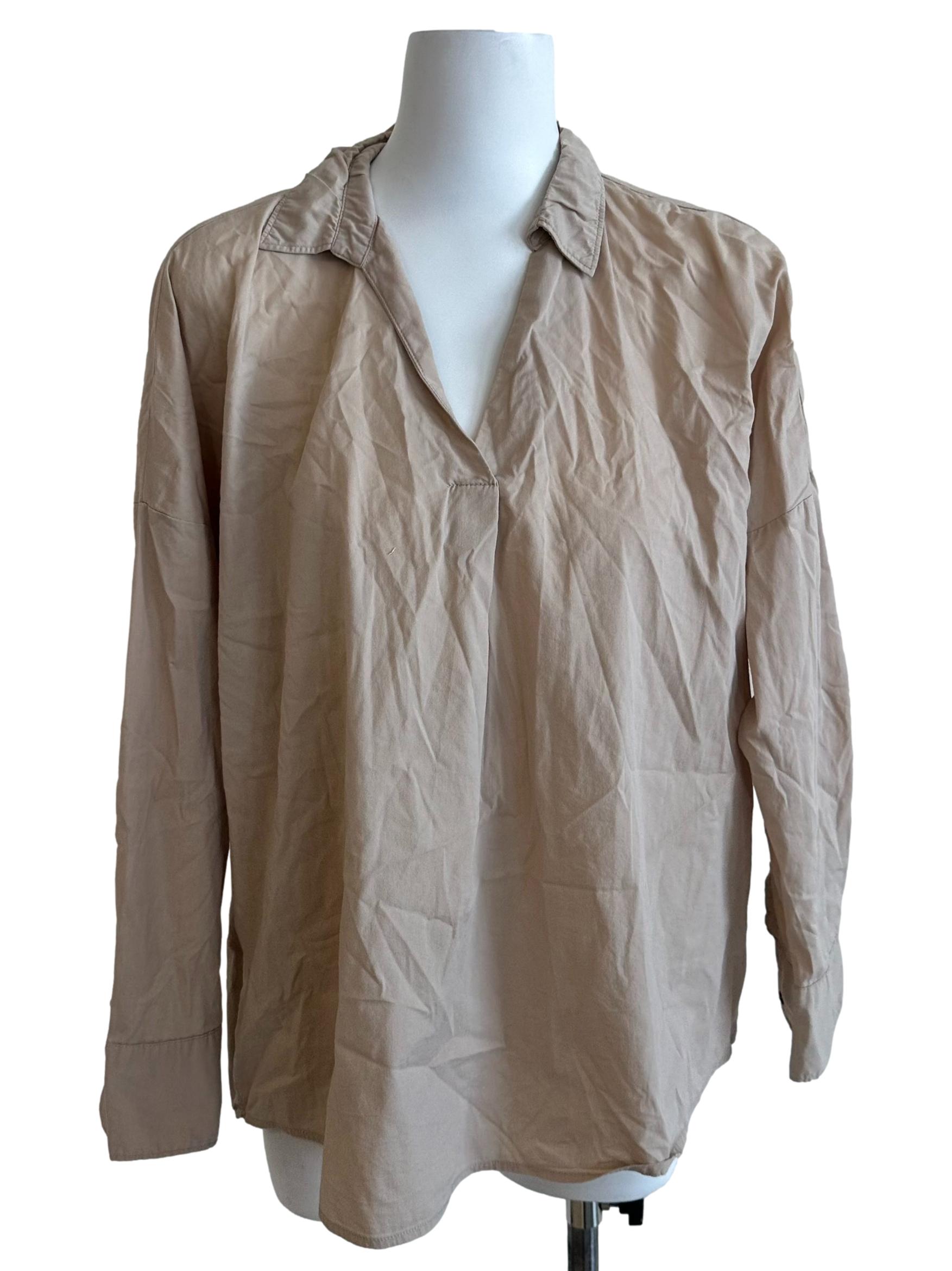 Sand Beige Collar V Neck Top