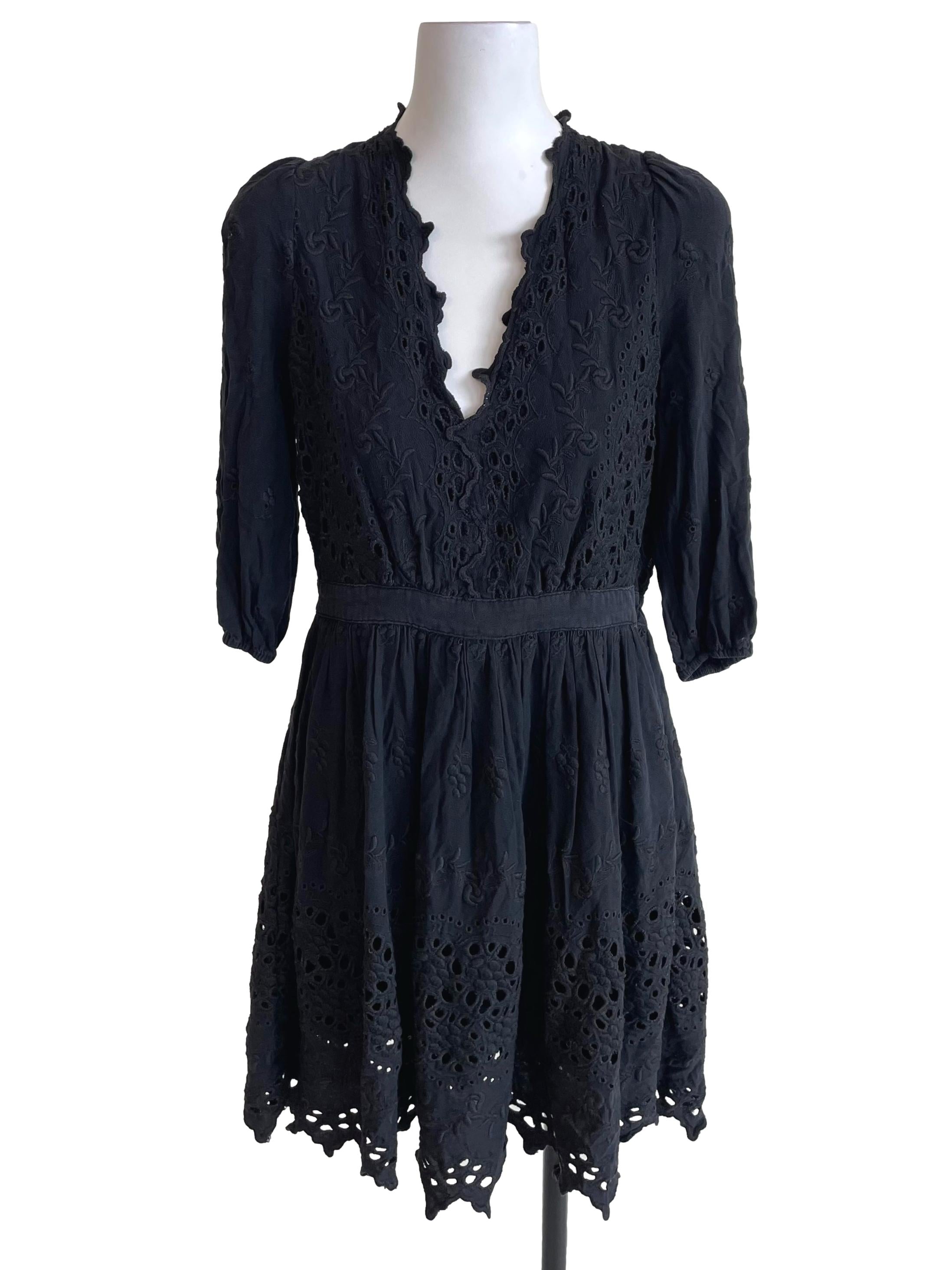 Dark Charcoal Black Hollow Mid Sleeves Dress
