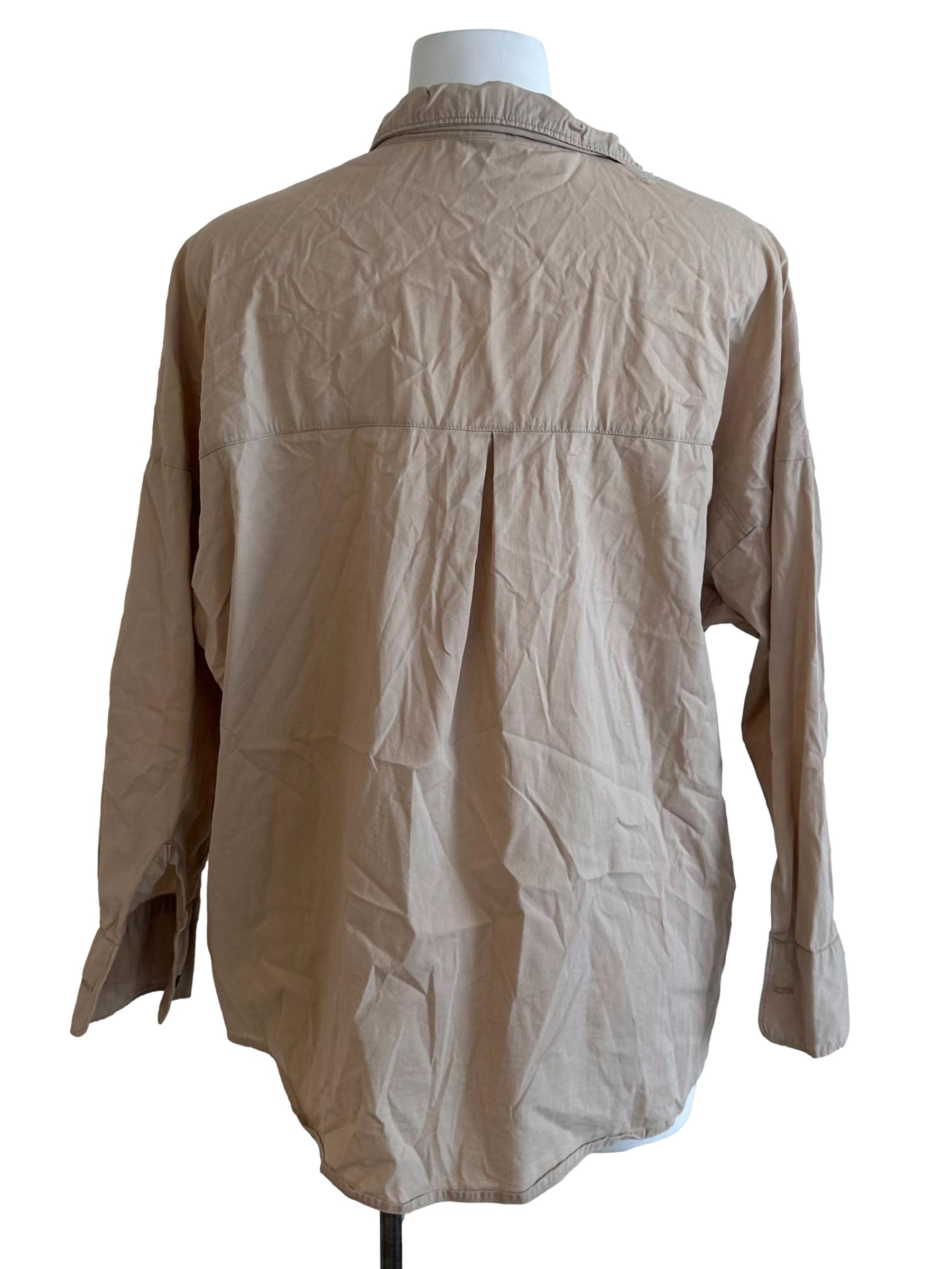 Sand Beige Collar V Neck Top