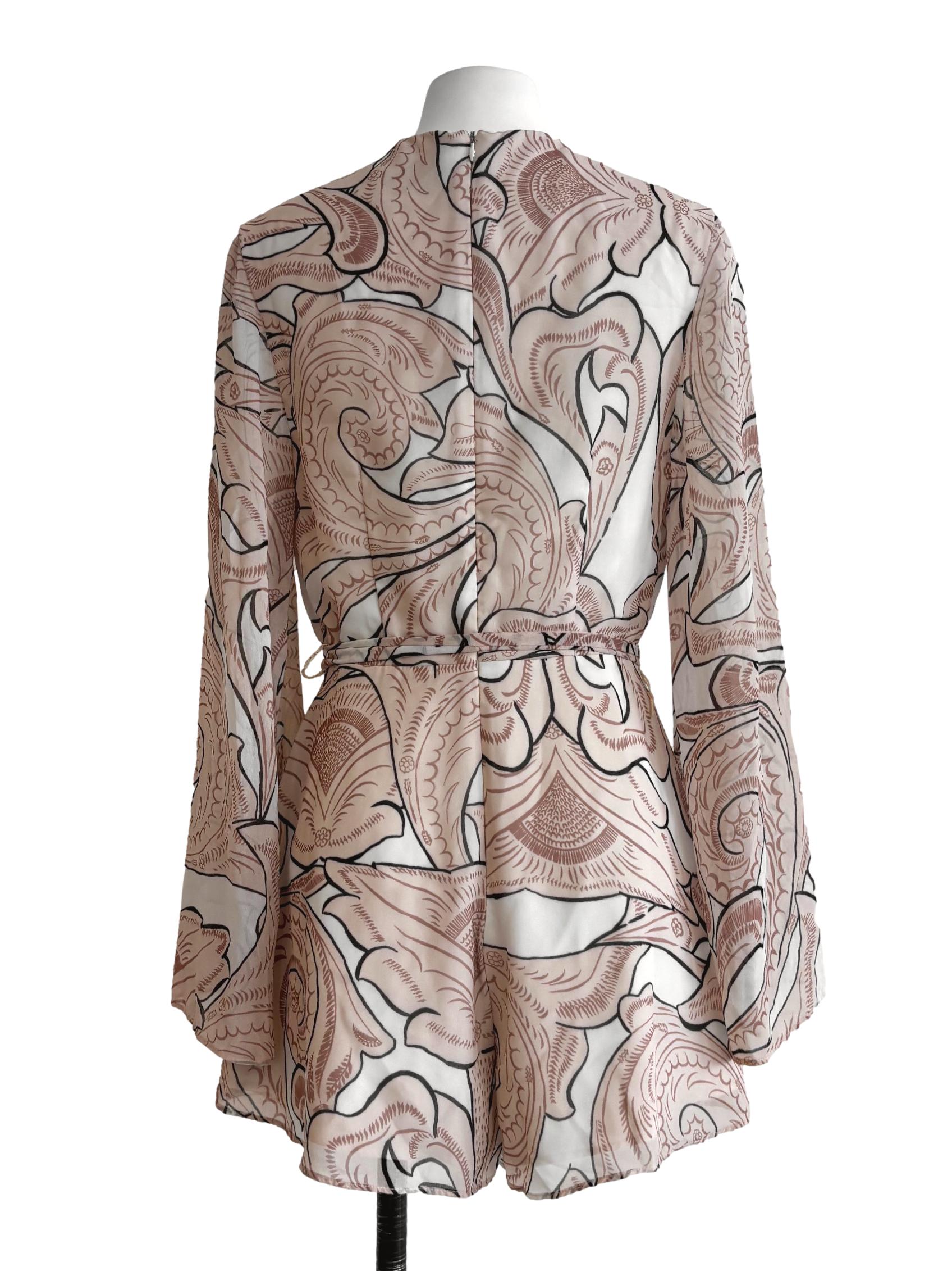 White Beige Patterned Romper