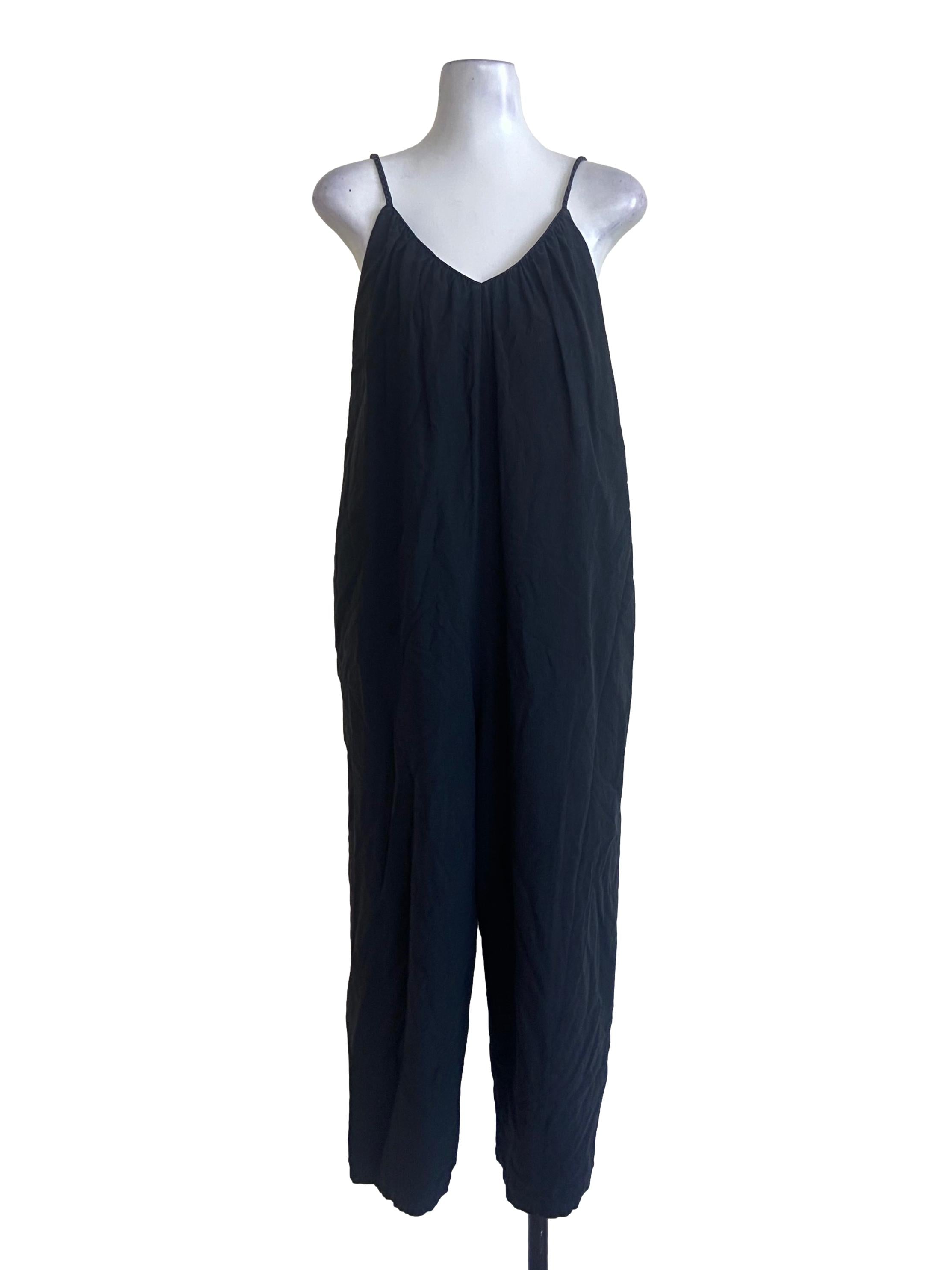 Black Sleeveless Twill Jumpsuit