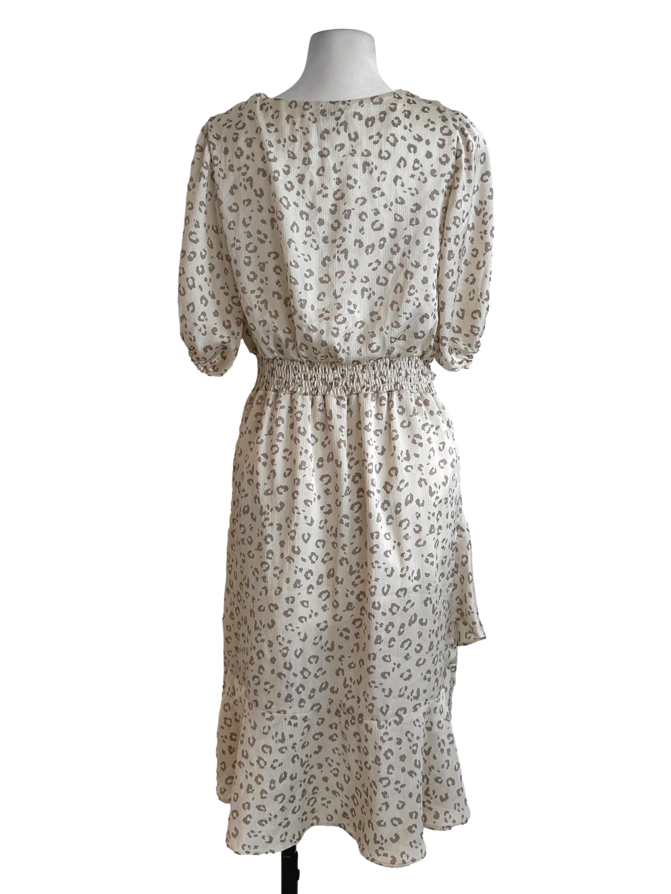 Cream Beige Pattern Textured  V Neck Dress
