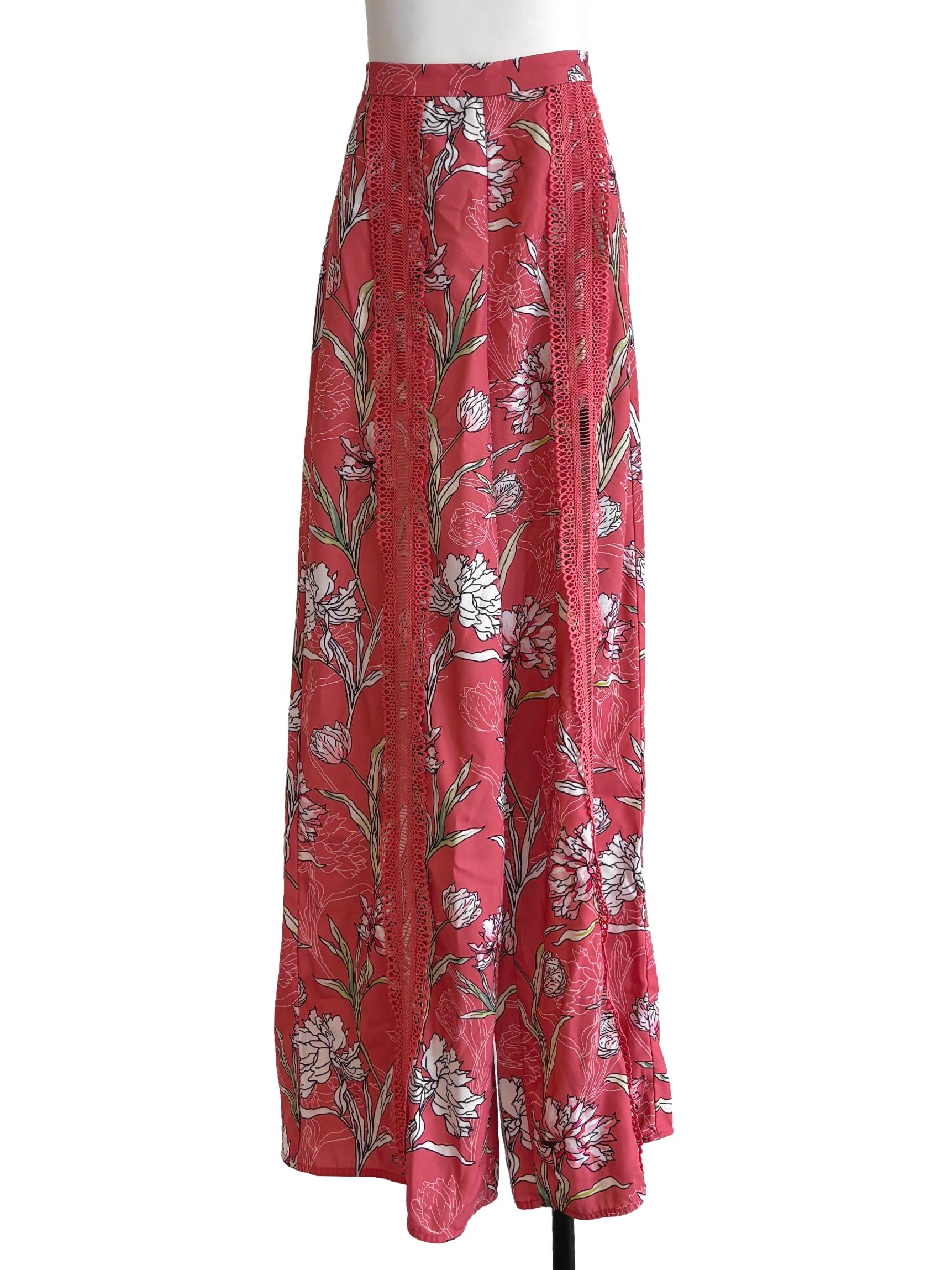 Strawberry Pink Patterned Wide Pants