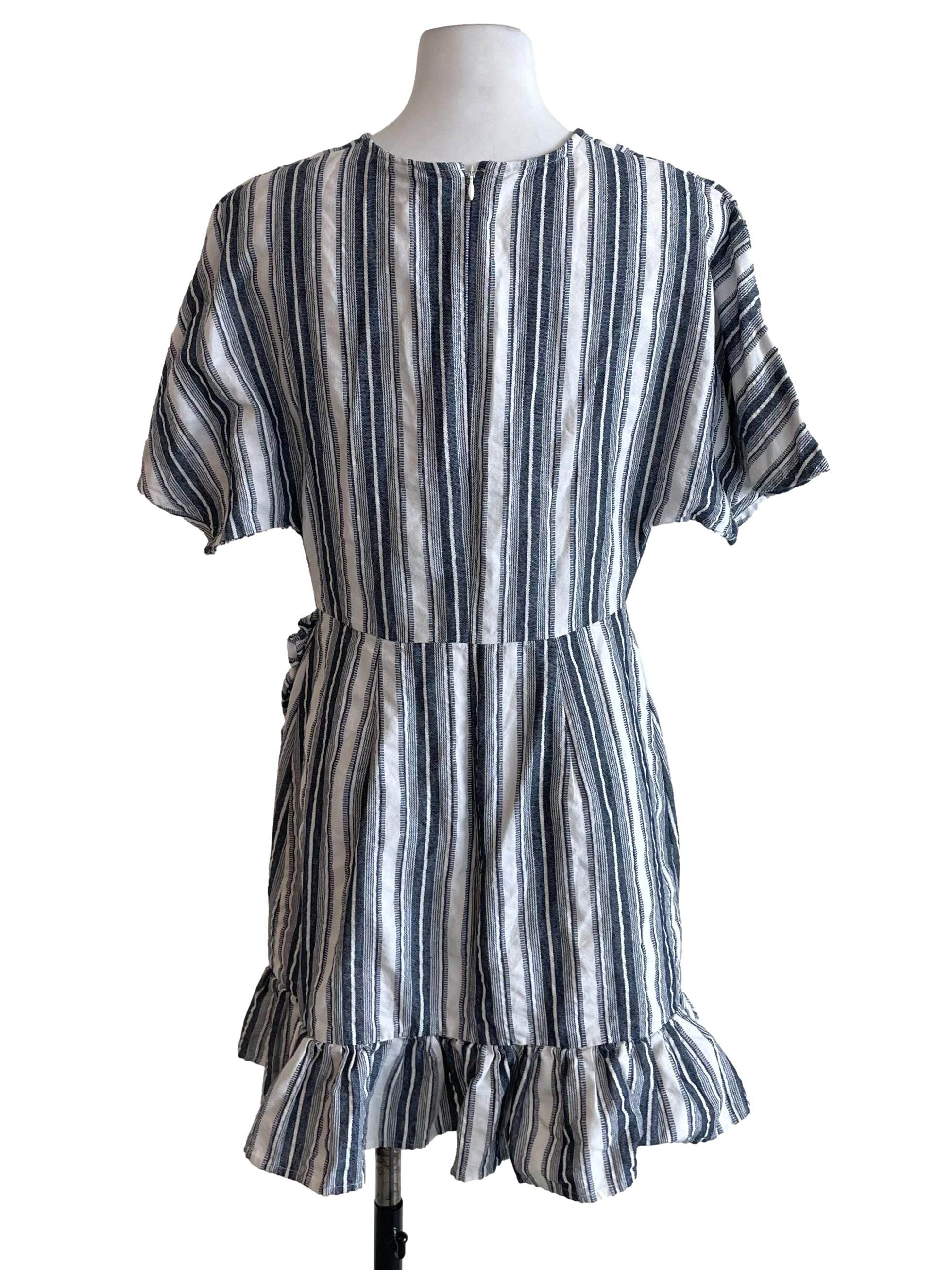 White & Anchor Grey Stripes Ruffle Dress