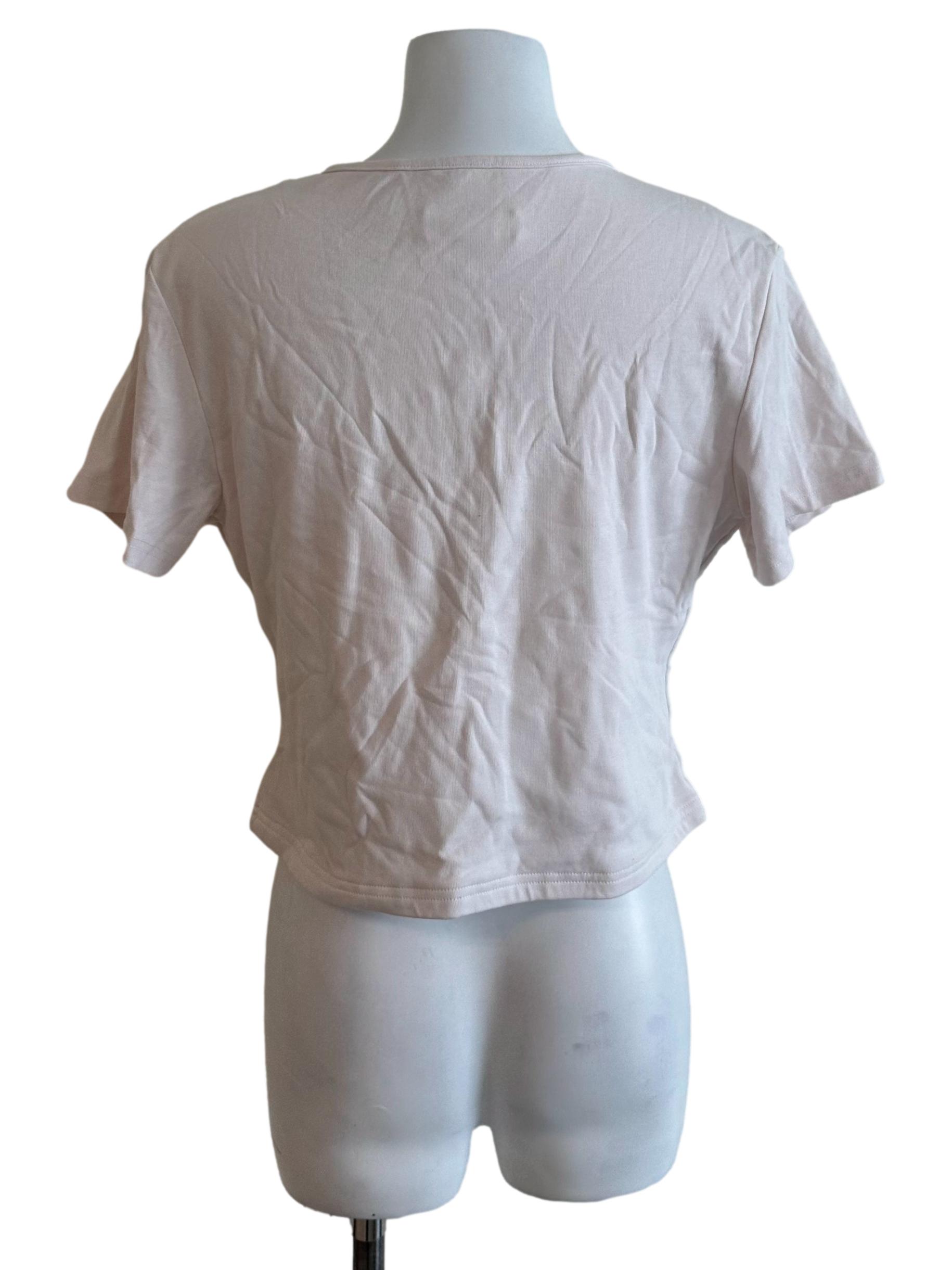 Pale Pink Ribbon Round Neck Top