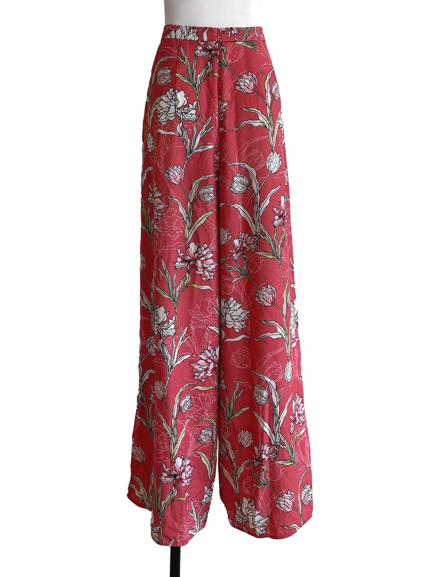 Strawberry Pink Patterned Wide Pants